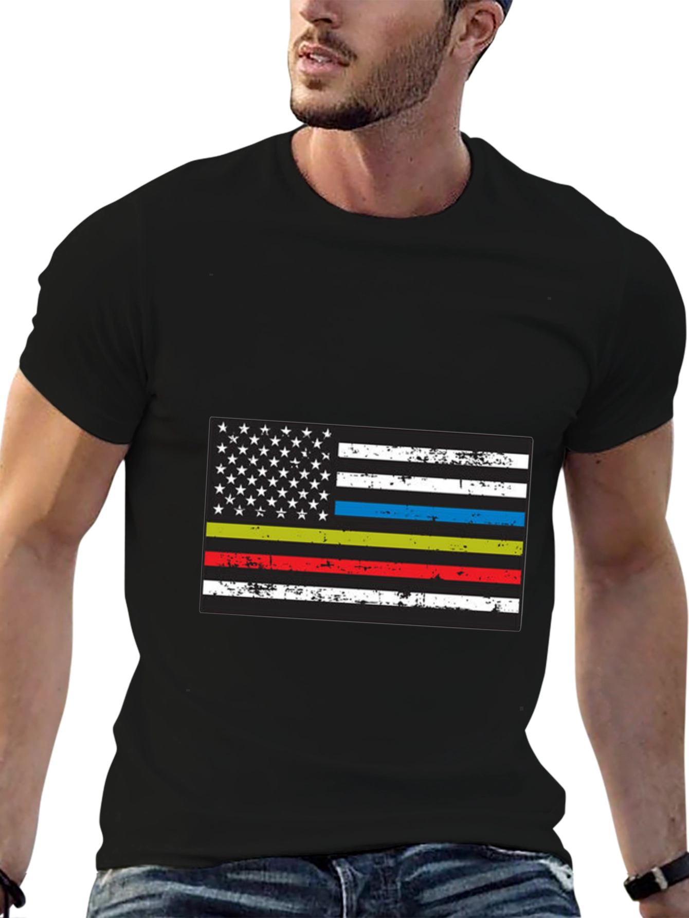 Distressed American Flag Thin Line T-Shirt