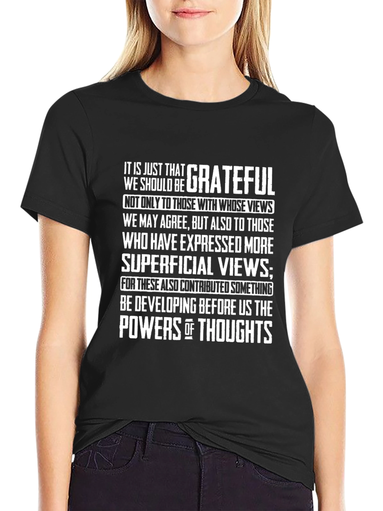 Grateful Thoughtful Statement Black T-Shirt