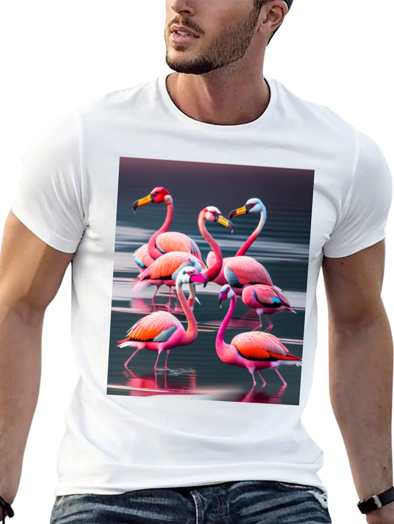 Flamingo Flock Graphic Tee - Black Cotton