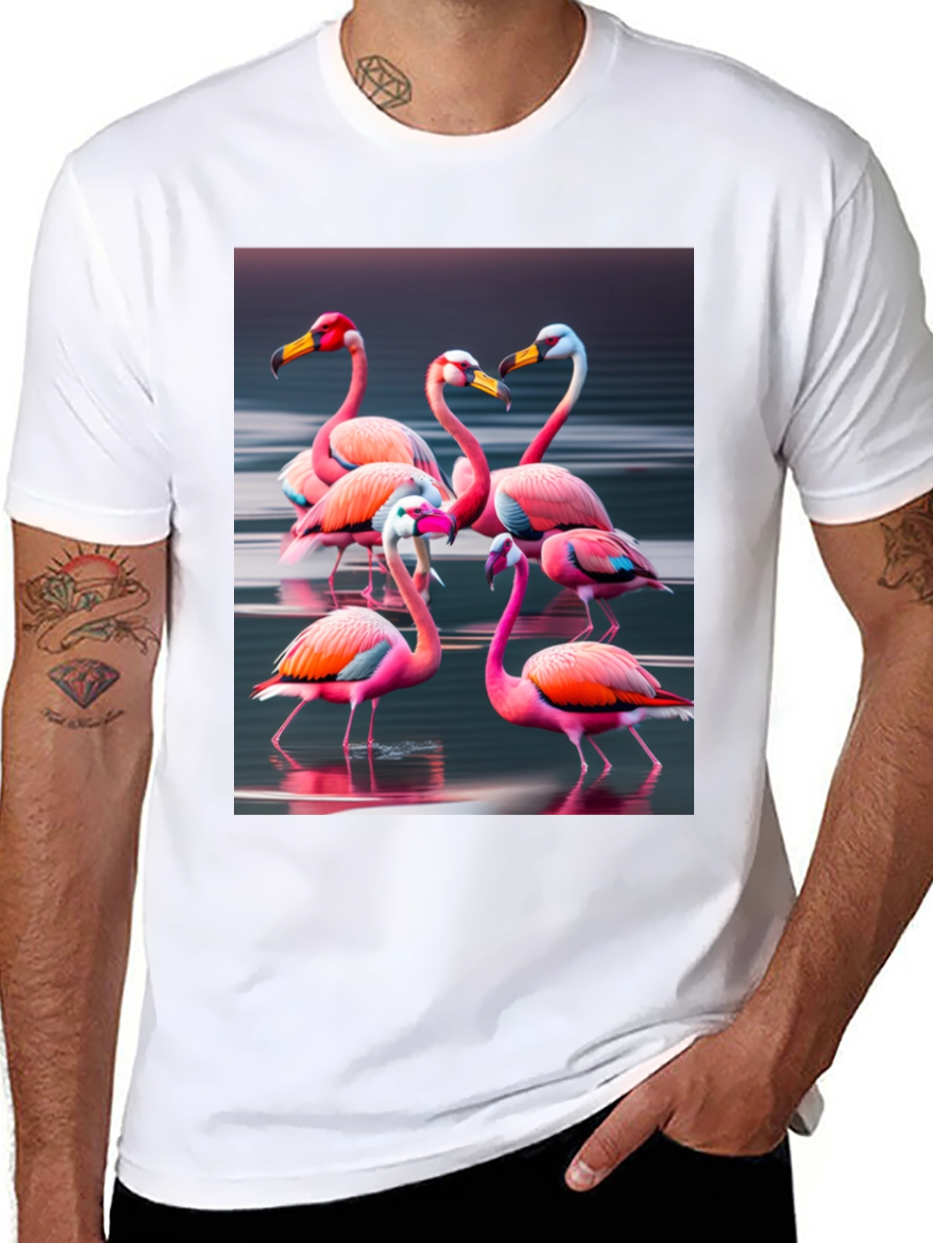 Flamingo Flock Graphic Tee - Black Cotton