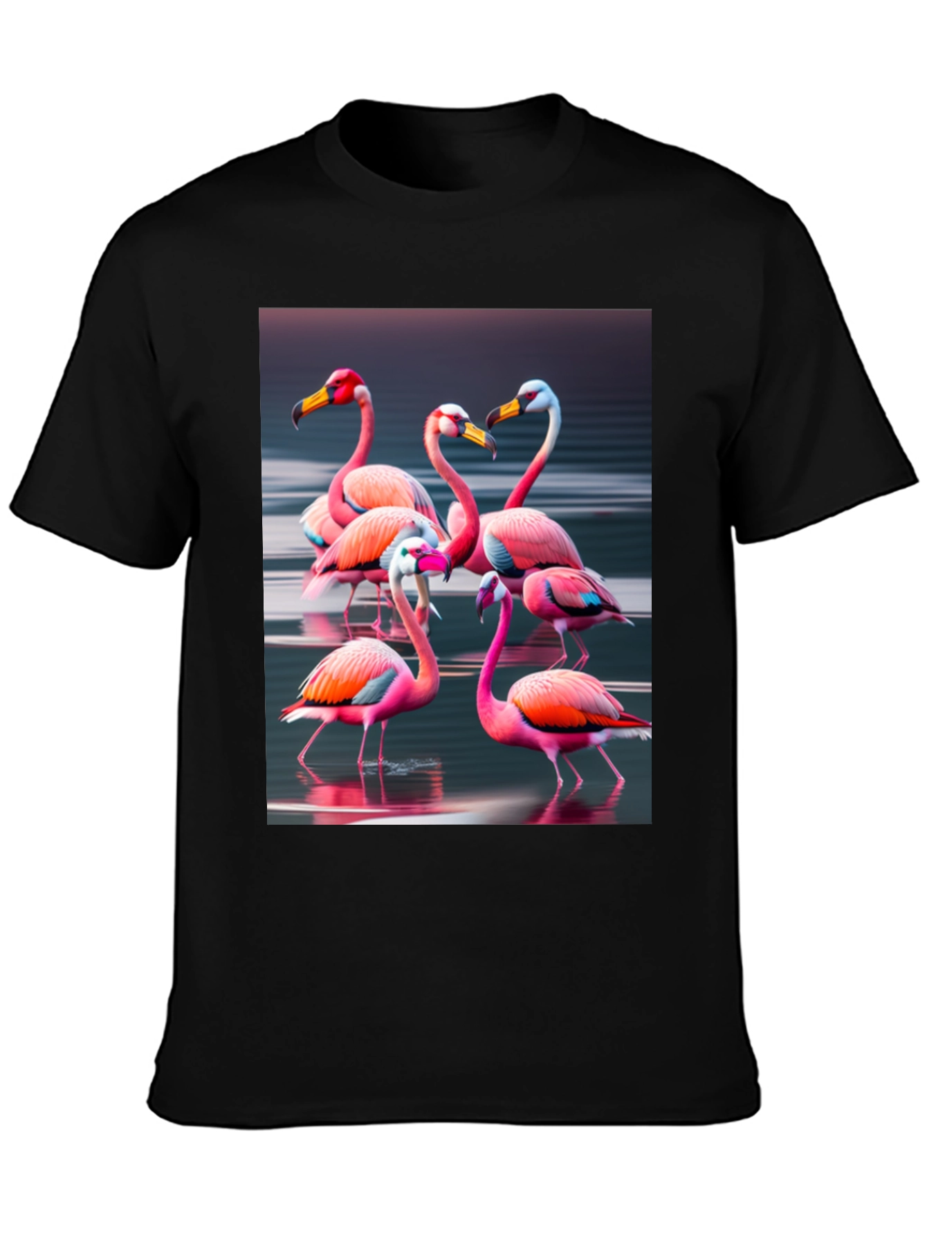 Flamingo Flock Graphic Tee - Black Cotton