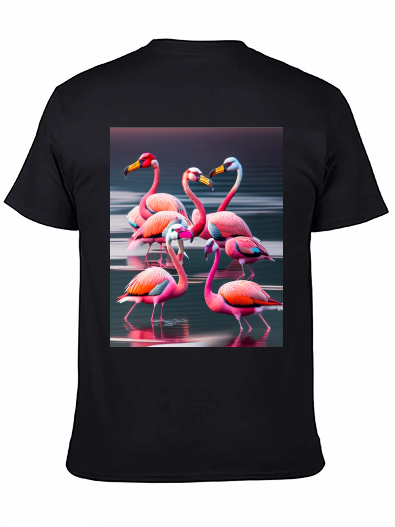 Flamingo Flock Graphic Tee - Black Cotton