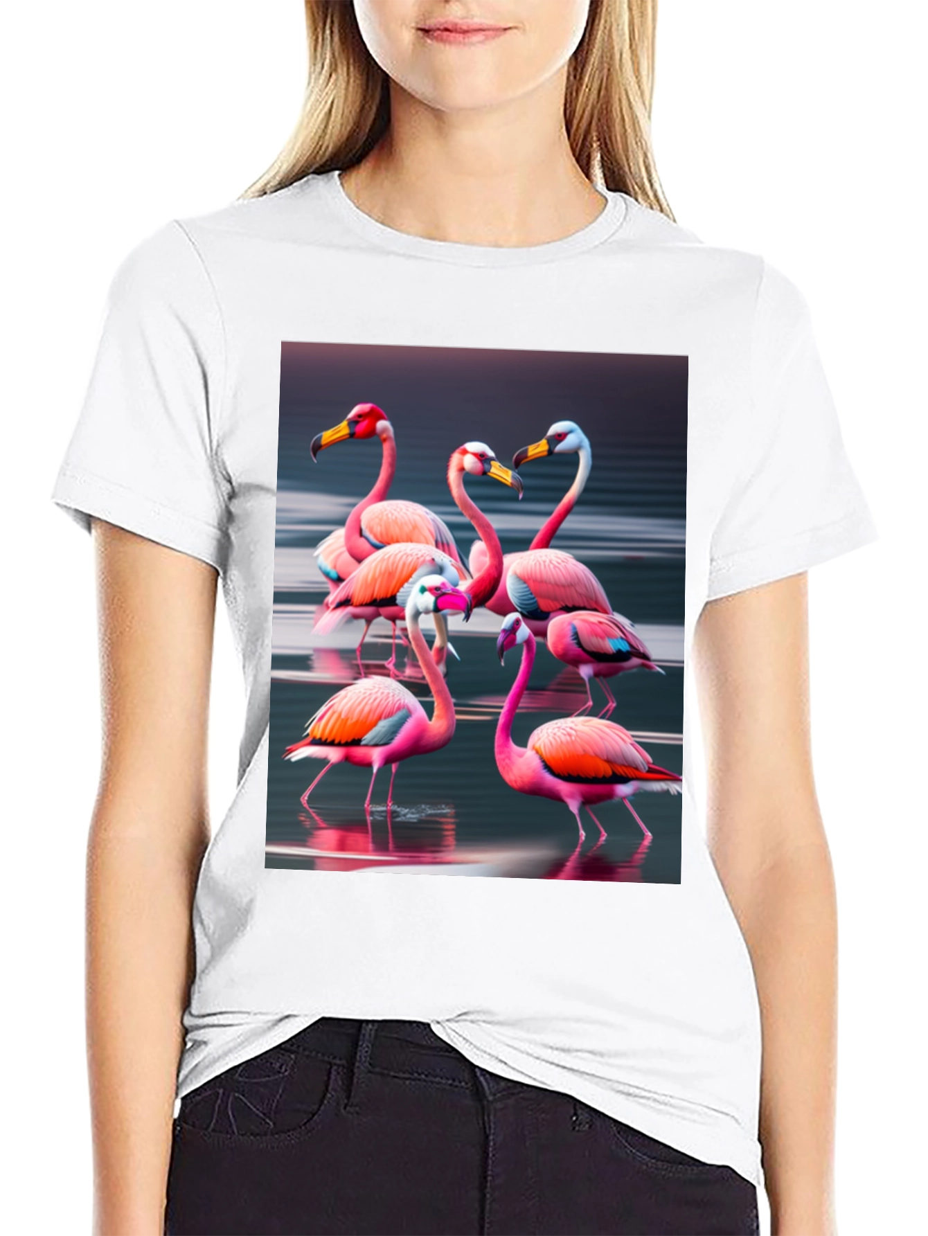 Flamingo Flock Graphic Tee - Black Cotton