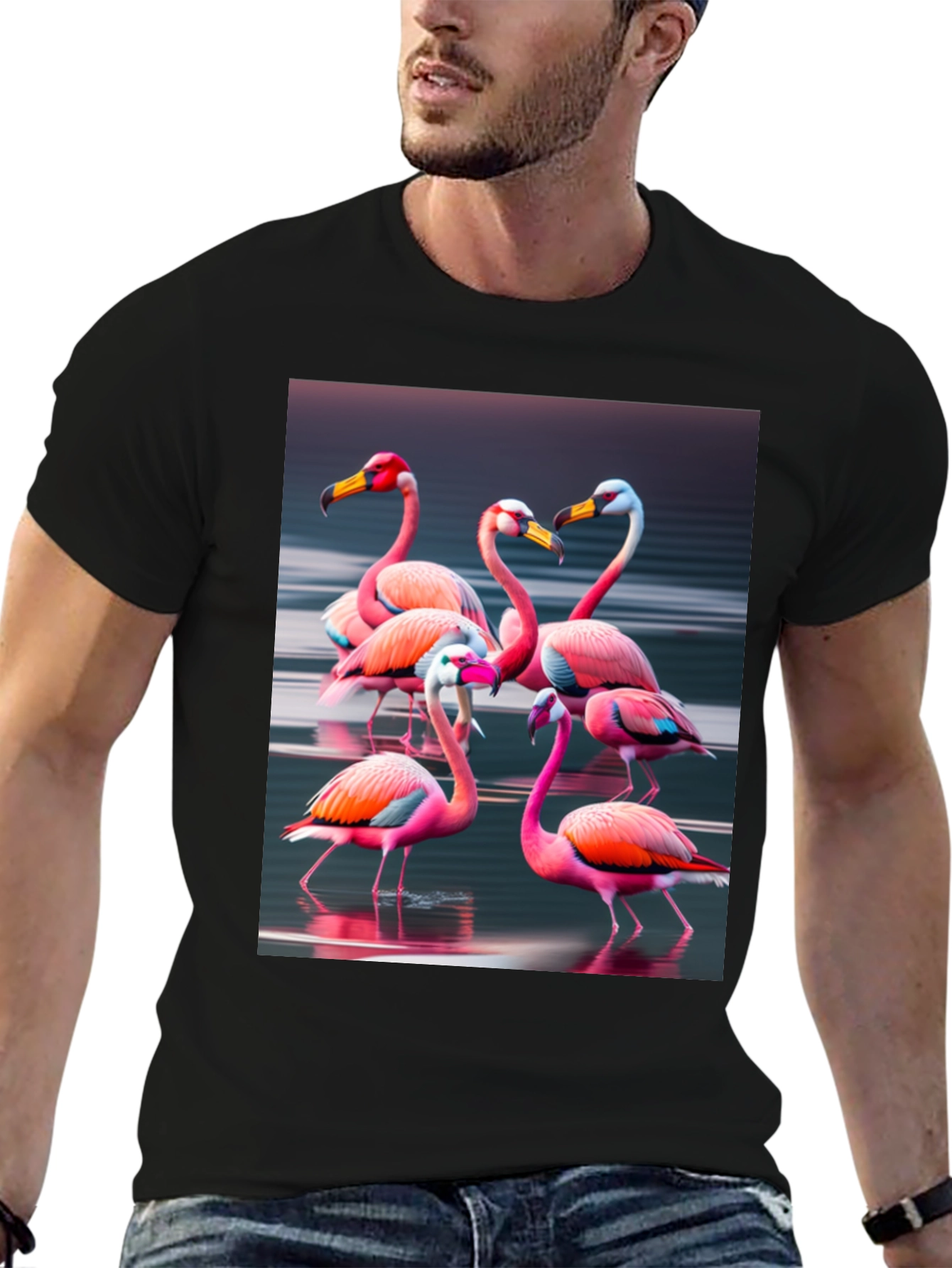 Flamingo Flock Graphic Tee - Black Cotton