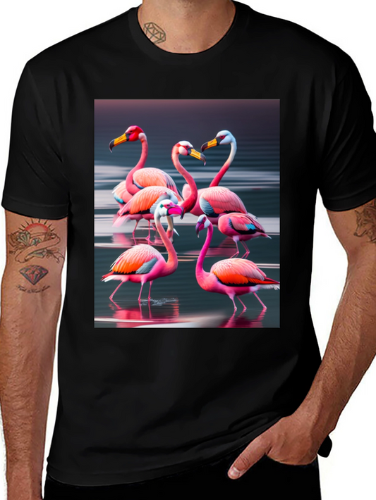Flamingo Flock Graphic Tee - Black Cotton