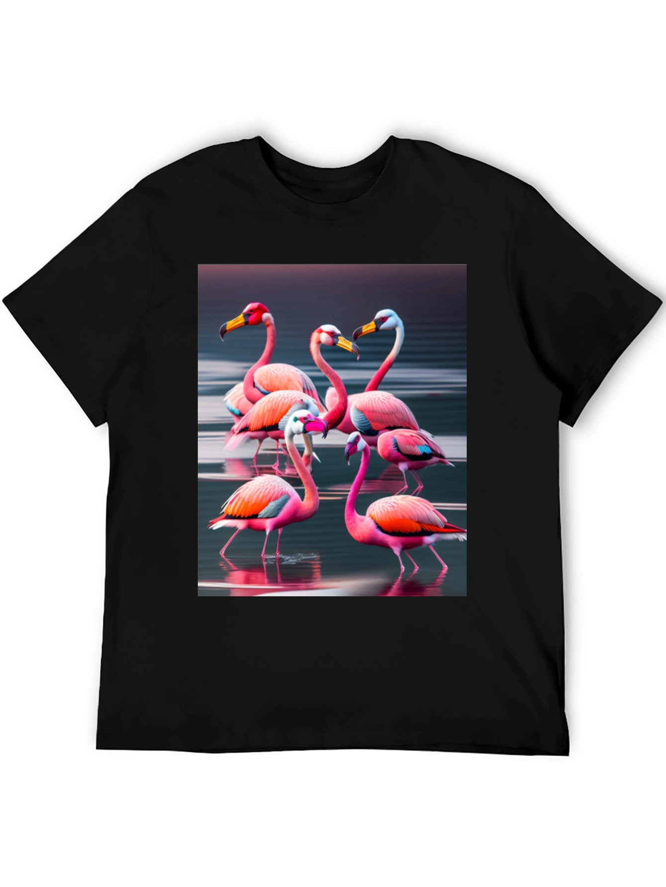 Flamingo Flock Graphic Tee - Black Cotton