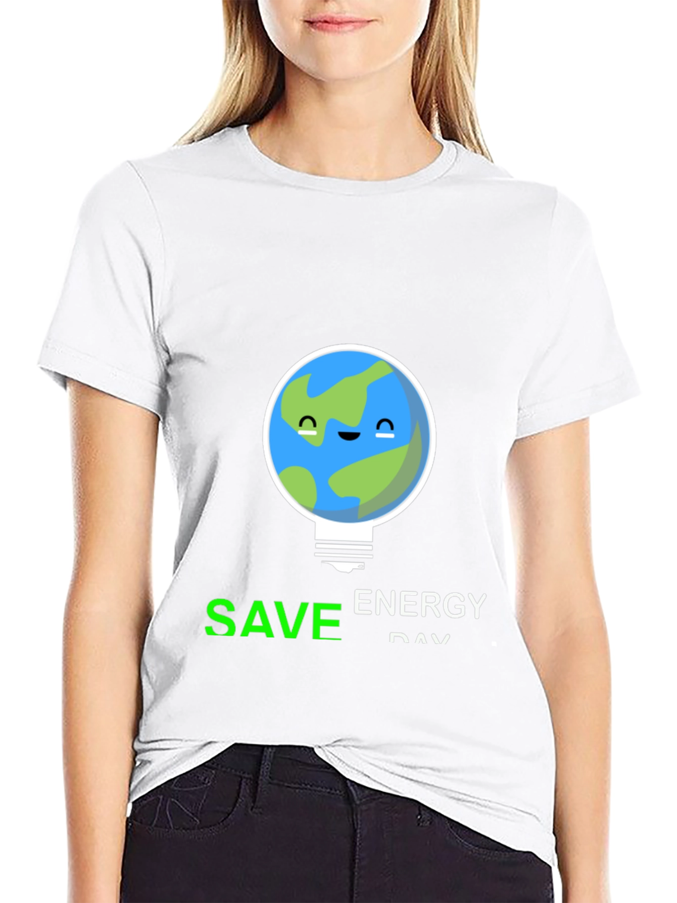 Save Energy Day Earth Graphic Tee - Black