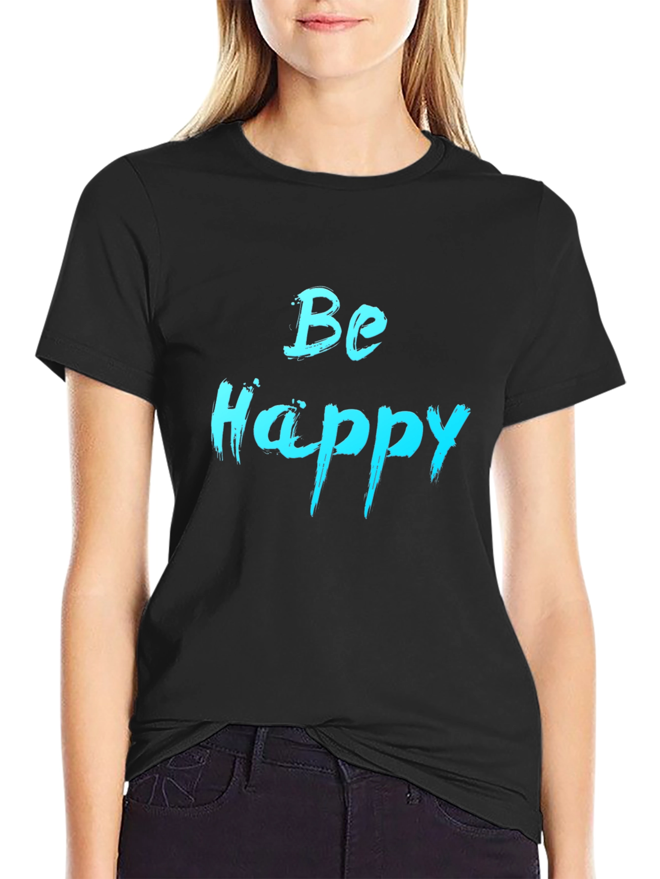 Be Happy Graphic Tee - Black Cotton Comfort