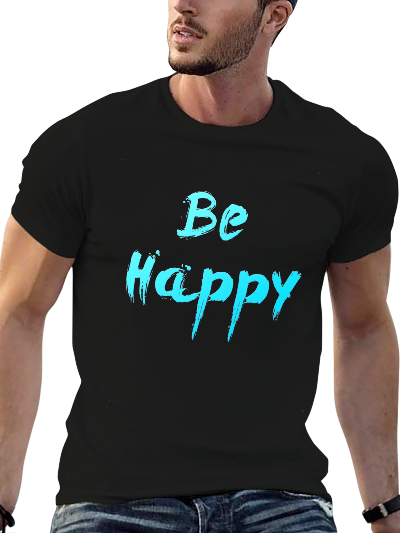Be Happy Graphic Tee - Black Cotton Comfort