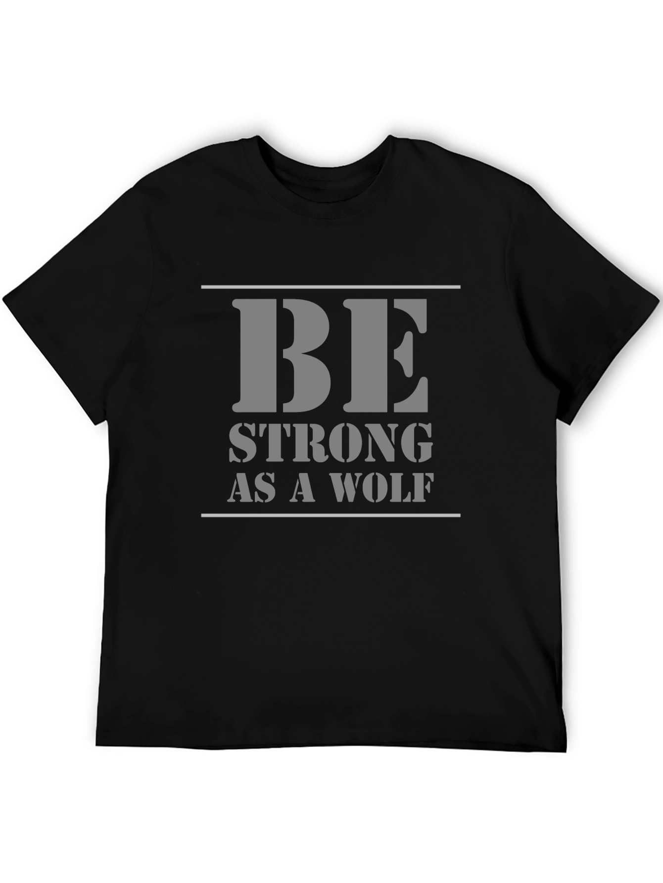 Be Strong As A Wolf Black Cotton T-Shirt