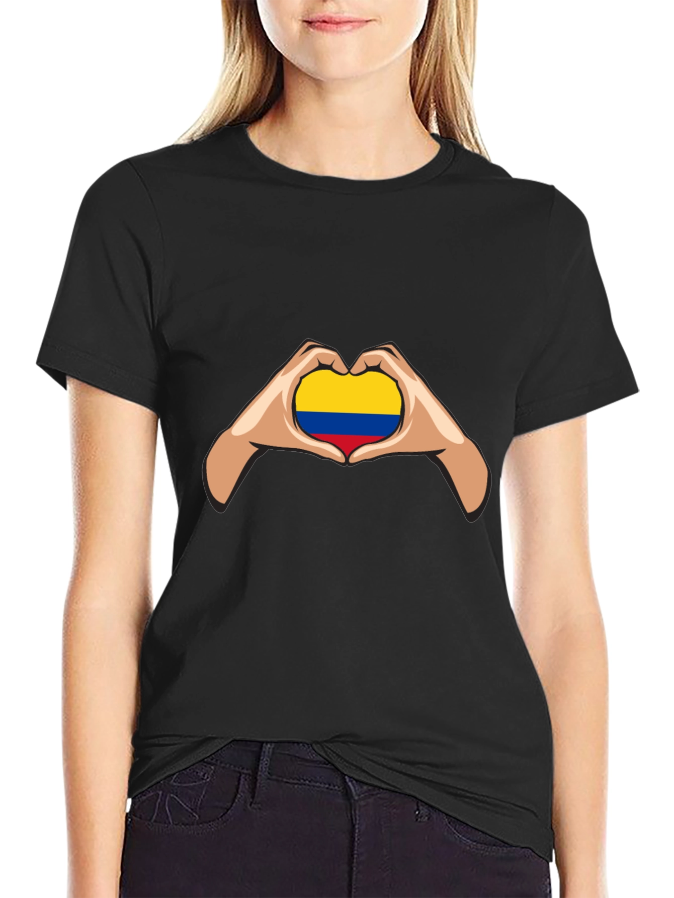 Colombian Flag Heart Hands Graphic Tee