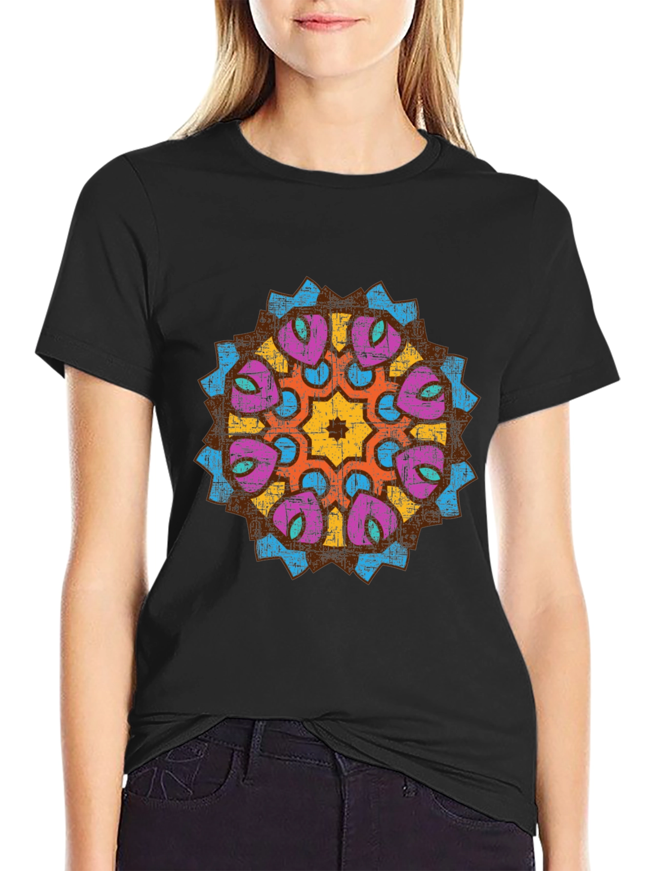 Mens Black Graphic Tee with Mandala Design