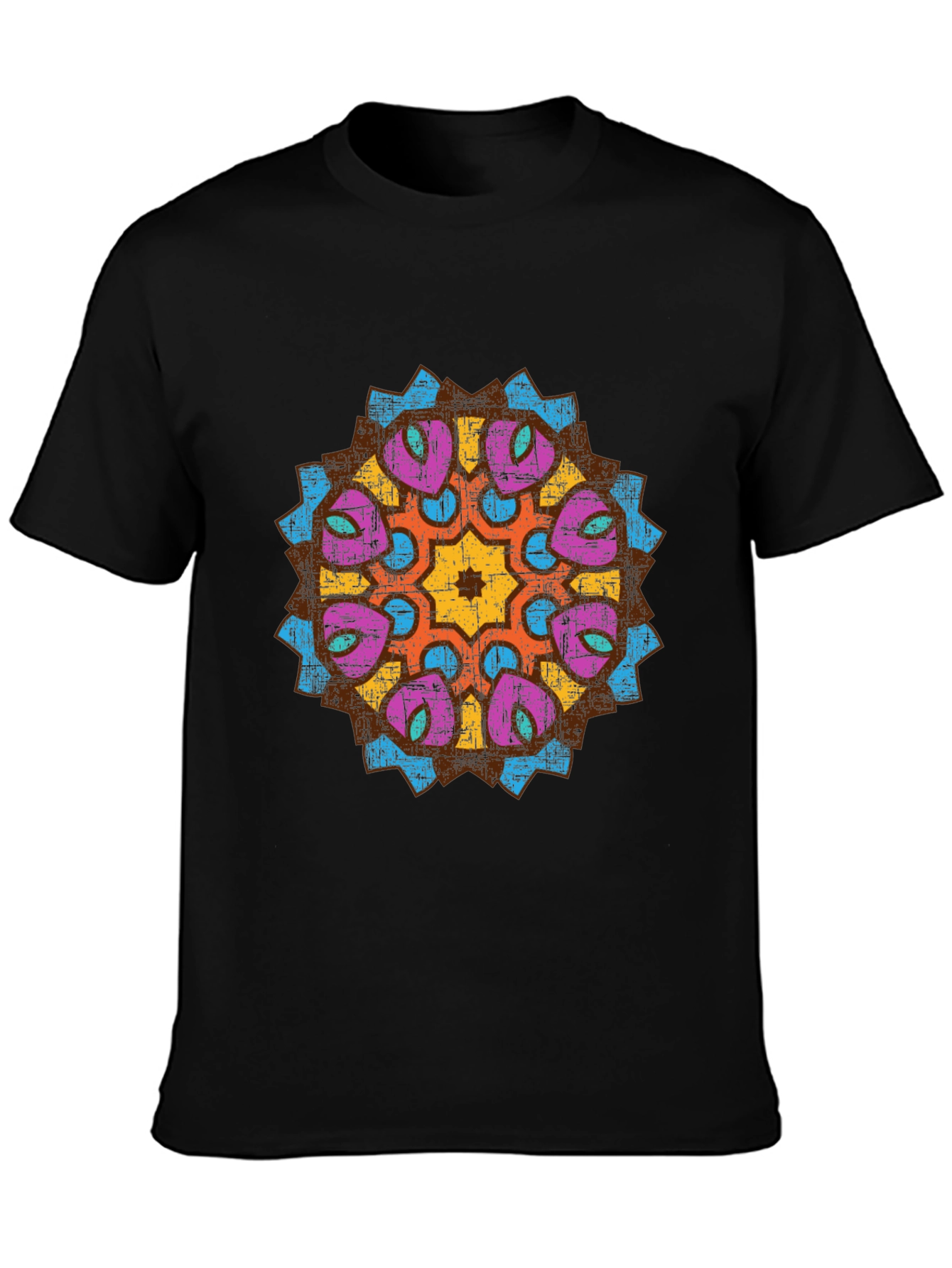 Mens Black Graphic Tee with Mandala Design