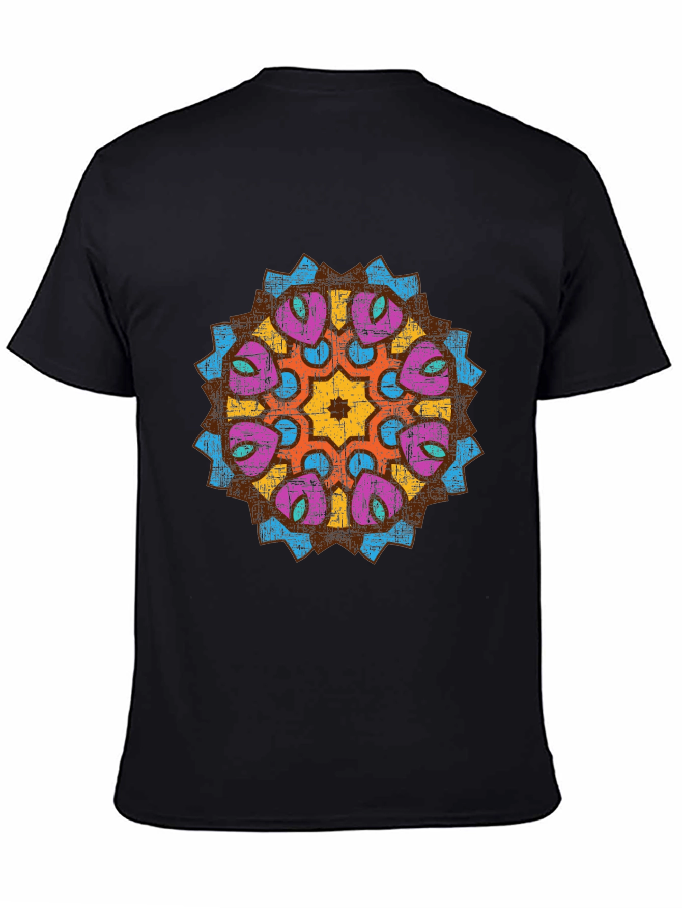 Mens Black Graphic Tee with Mandala Design