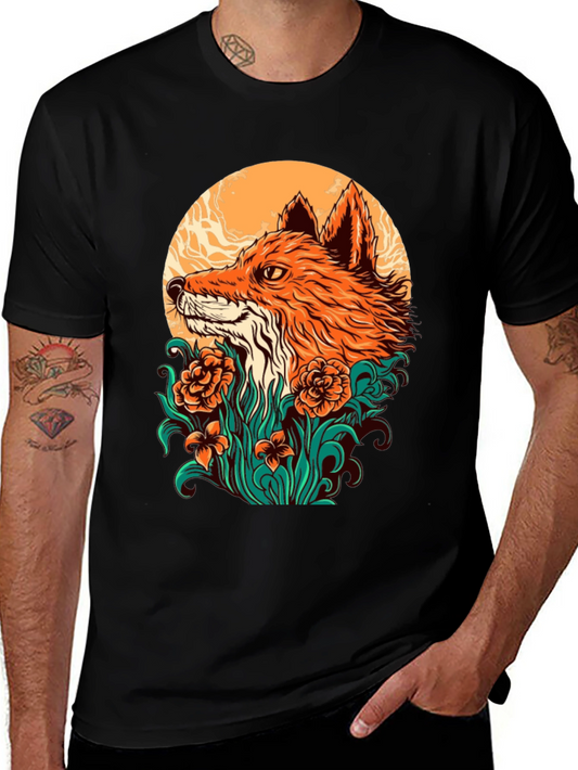 Fox & Flowers Graphic Print T-Shirt - Stylish Mens Tee