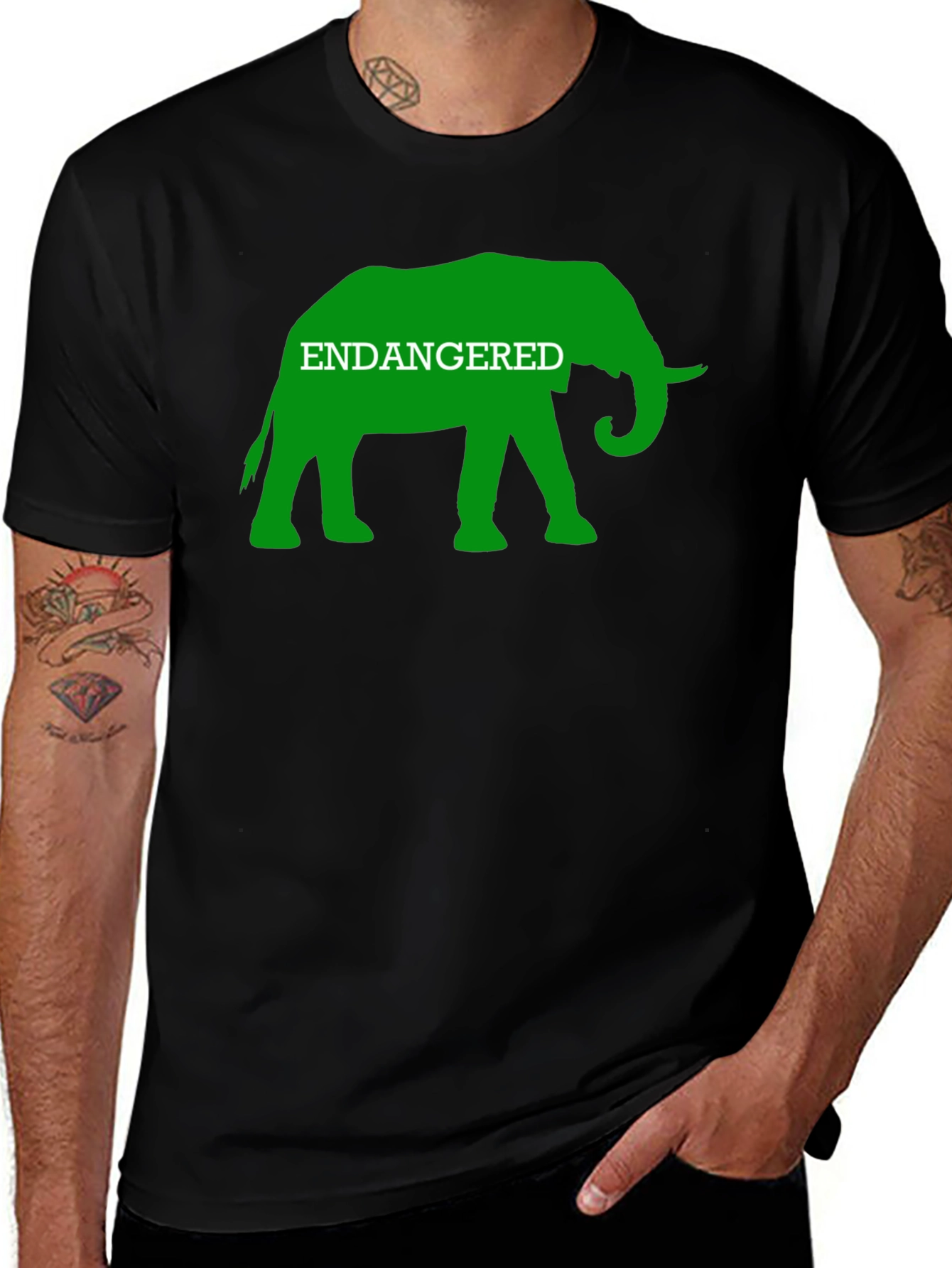 Endangered Elephant Graphic Tee - Black