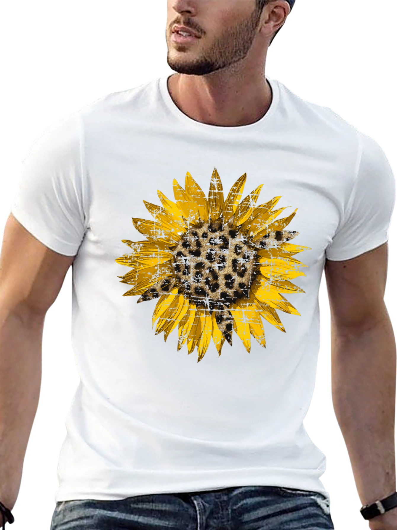 Leopard Sunflower Graphic Tee - Black