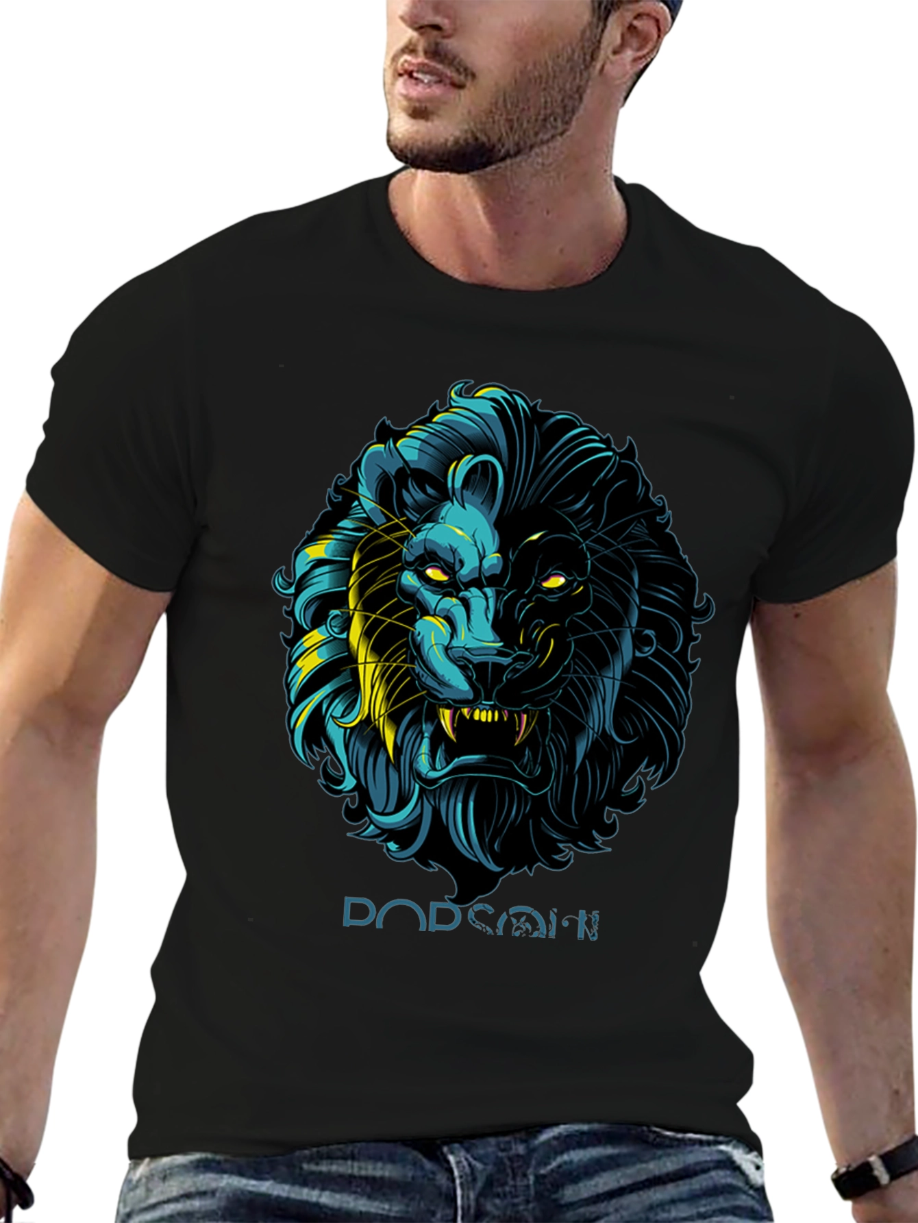 Lion Graphic Print Black T-Shirt - Stylish Mens Apparel