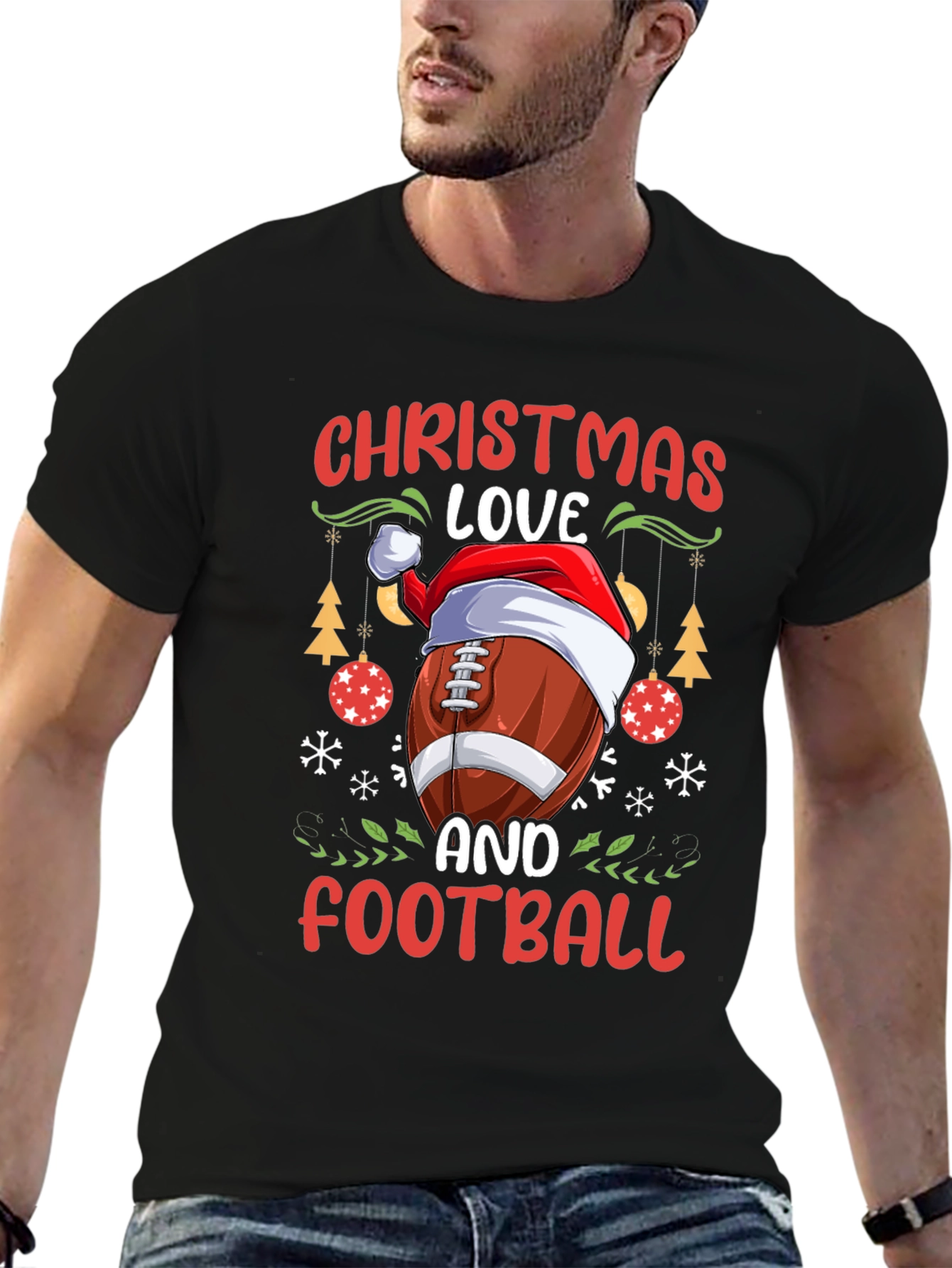 Christmas Love Football Graphic T-Shirt