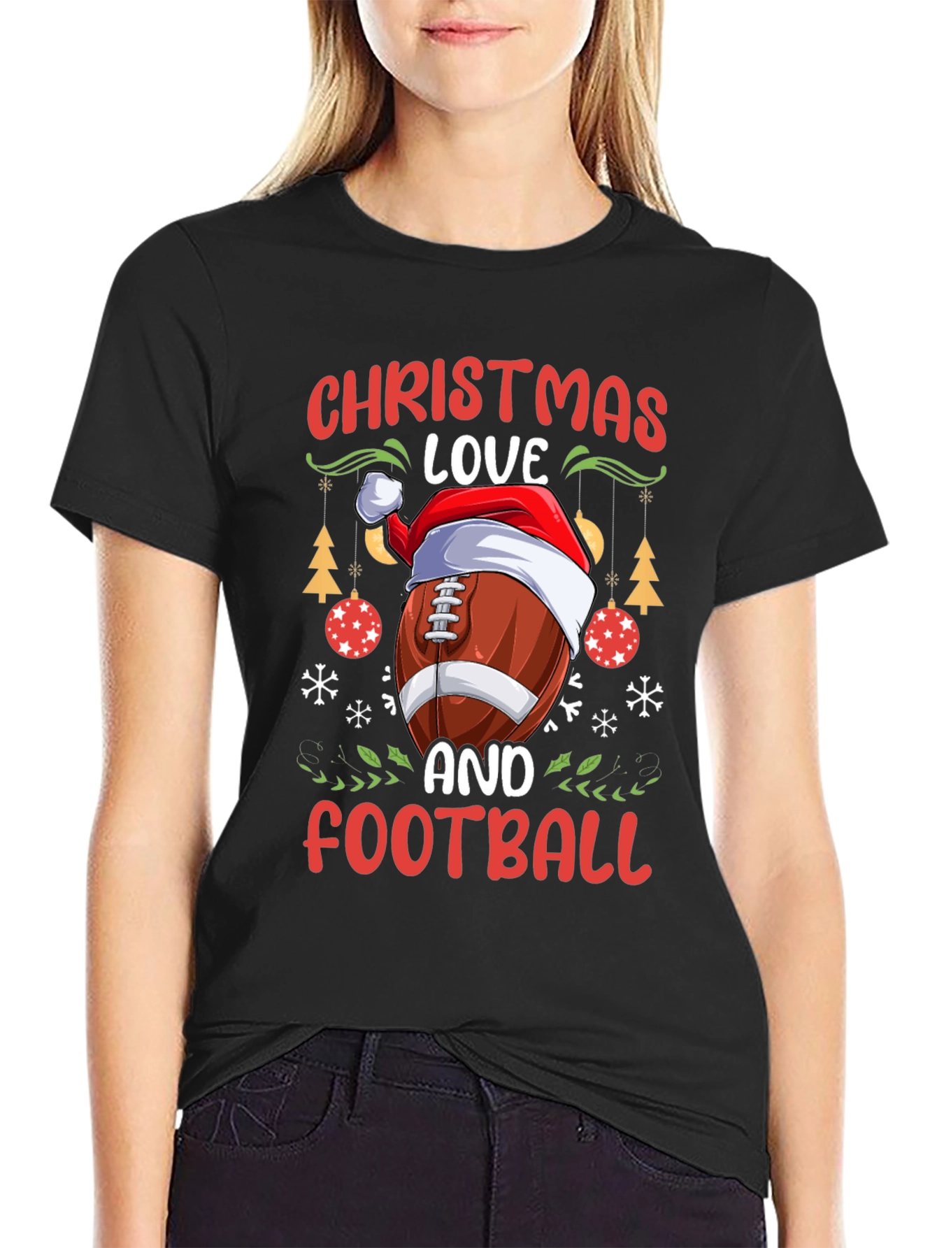 Christmas Love Football Graphic T-Shirt