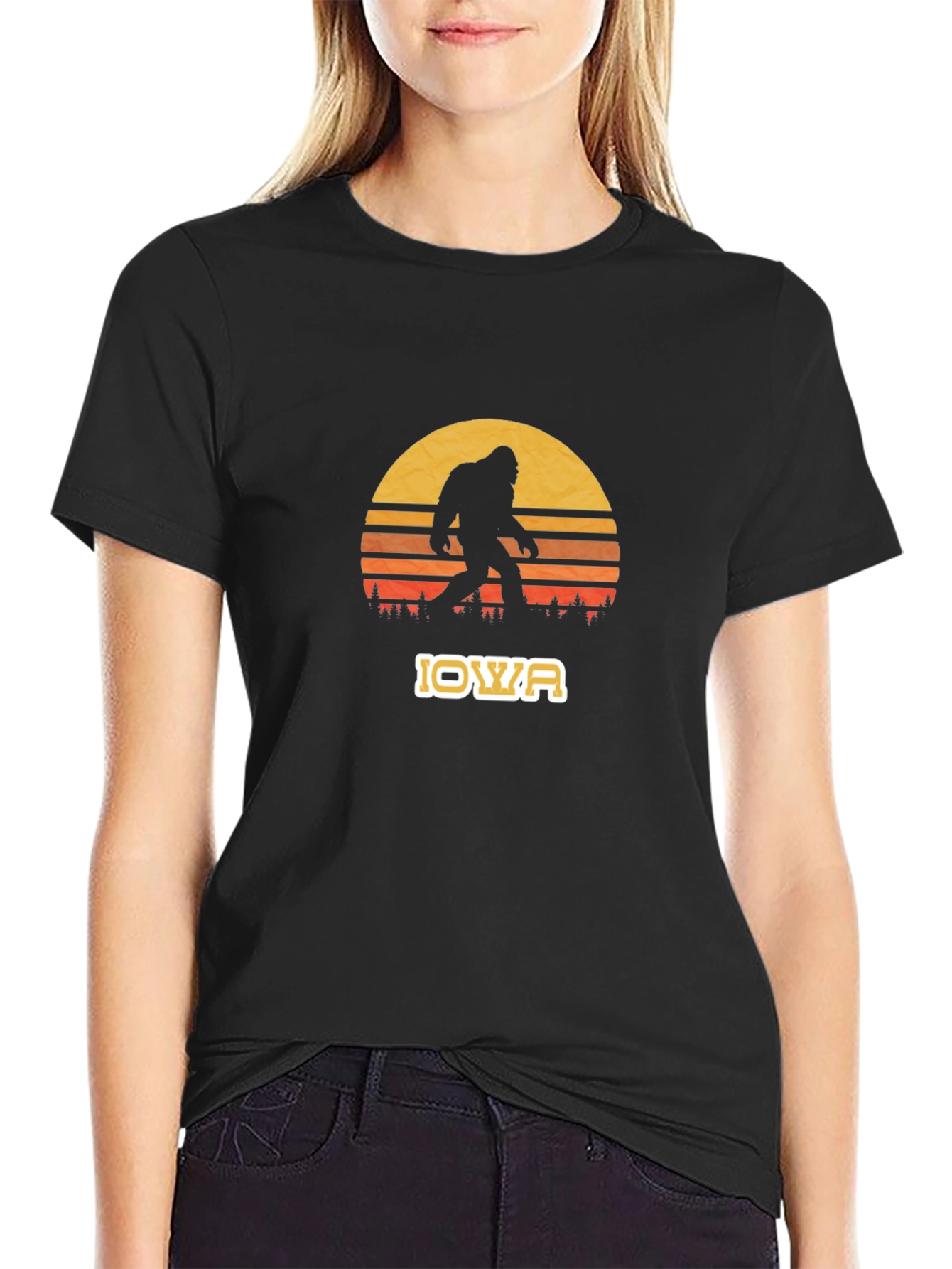 Iowa Bigfoot Sunset Graphic Tee - Black