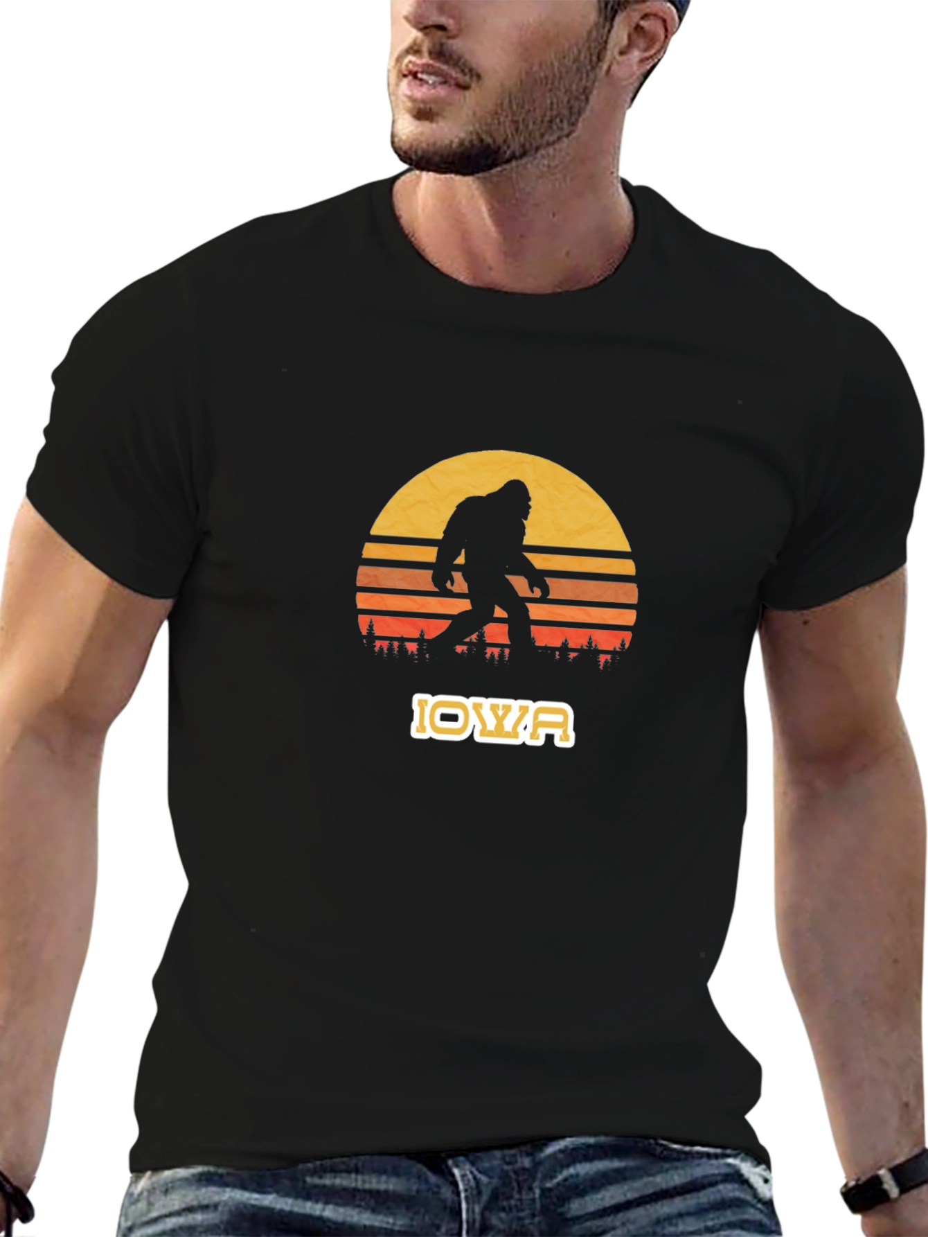 Iowa Bigfoot Sunset Graphic Tee - Black