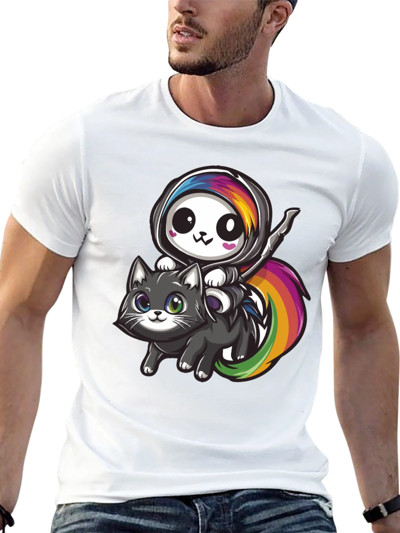 Kawaii Grim Reaper Riding Cat T-Shirt