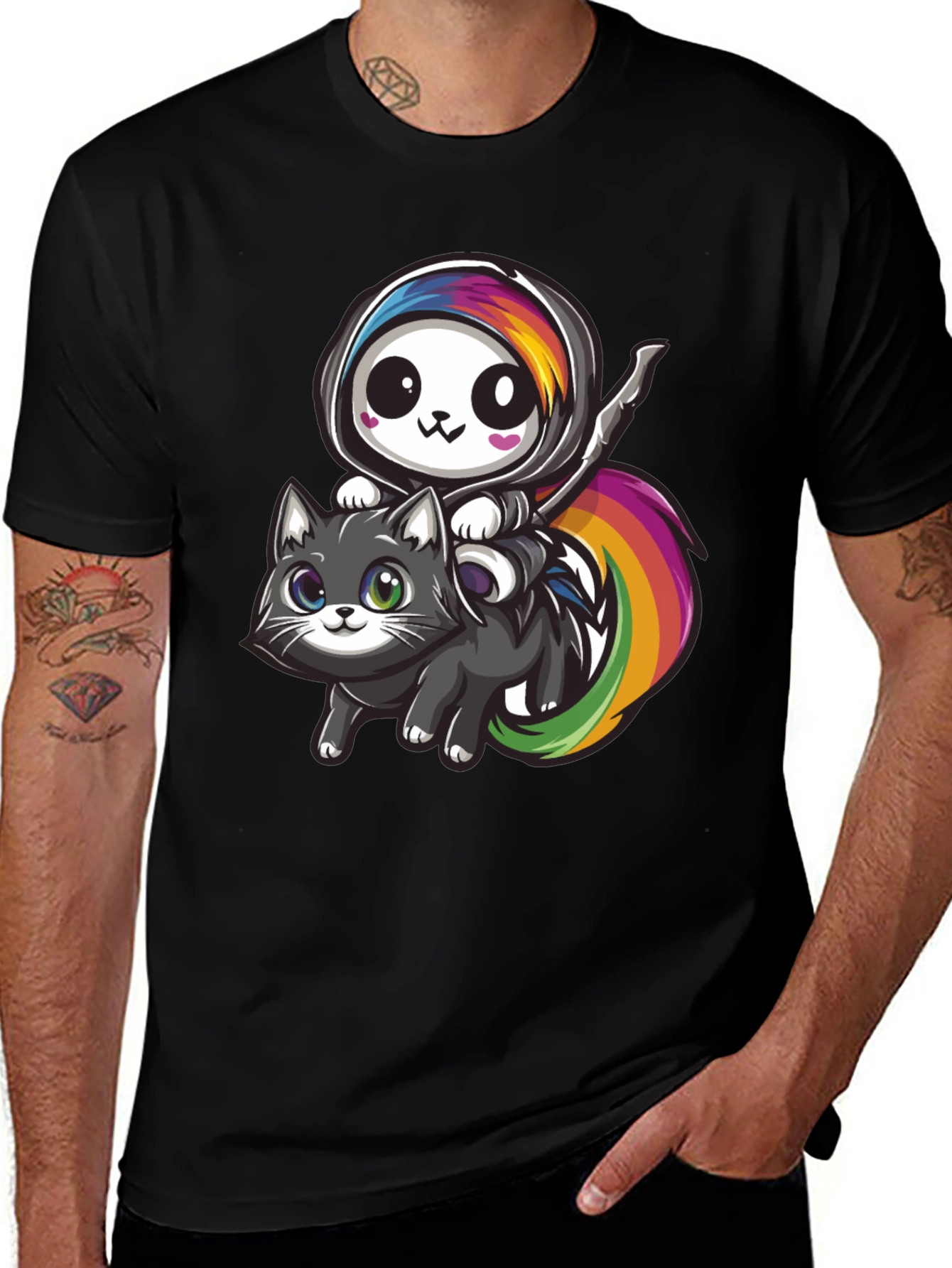 Kawaii Grim Reaper Riding Cat T-Shirt
