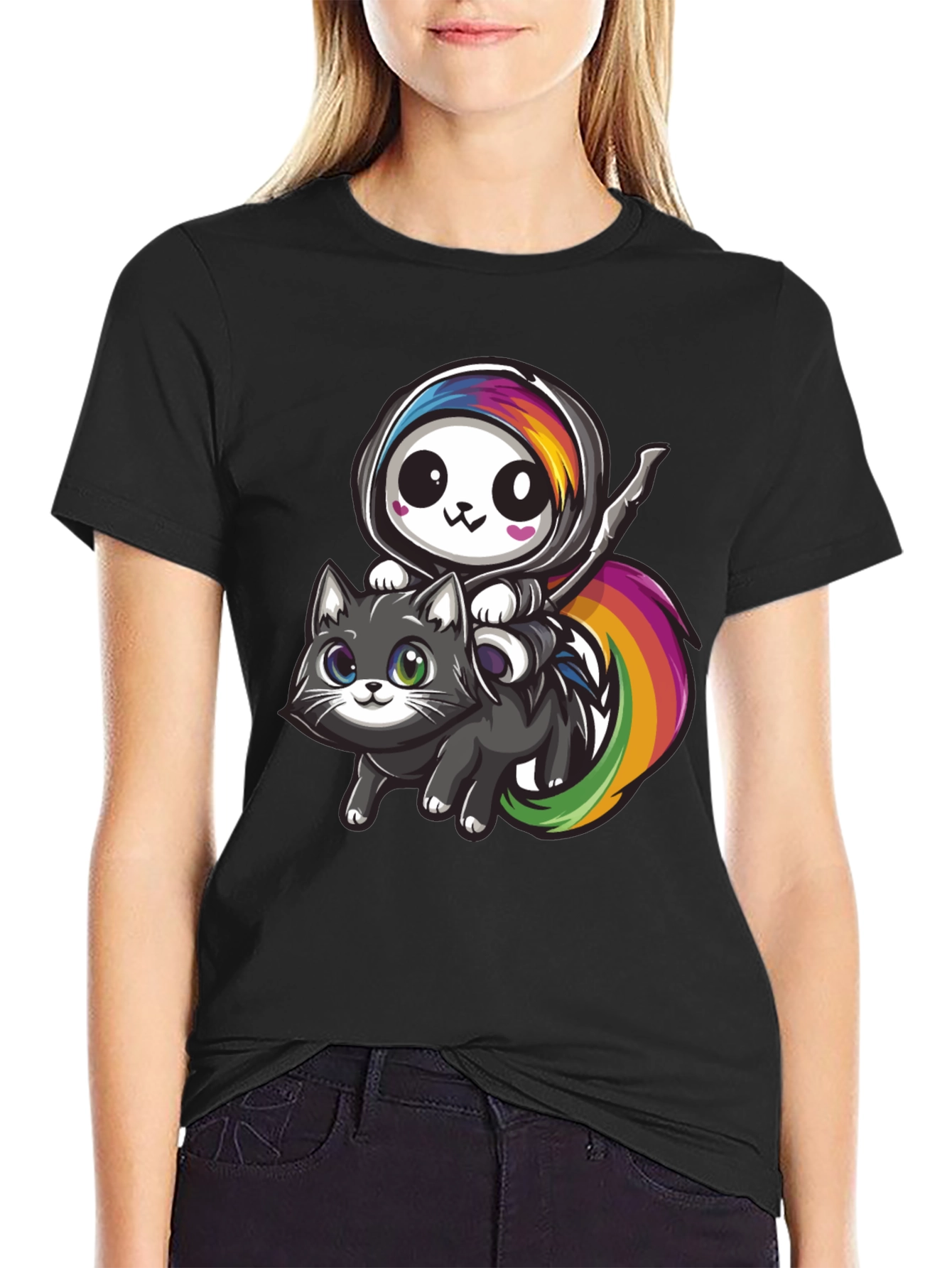 Kawaii Grim Reaper Riding Cat T-Shirt