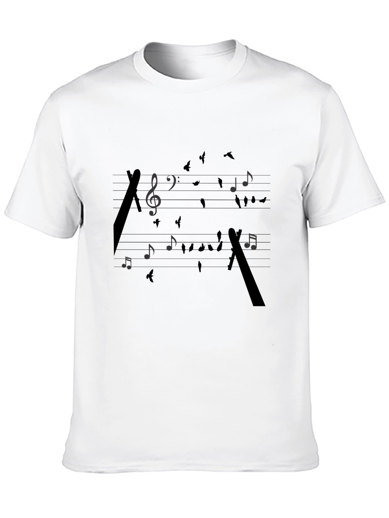 Musical Birds Black T-Shirt - Artistic Design