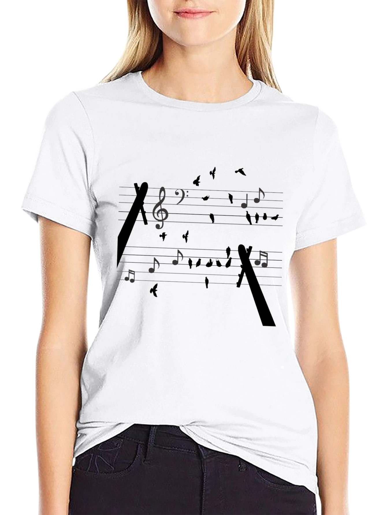 Musical Birds Black T-Shirt - Artistic Design