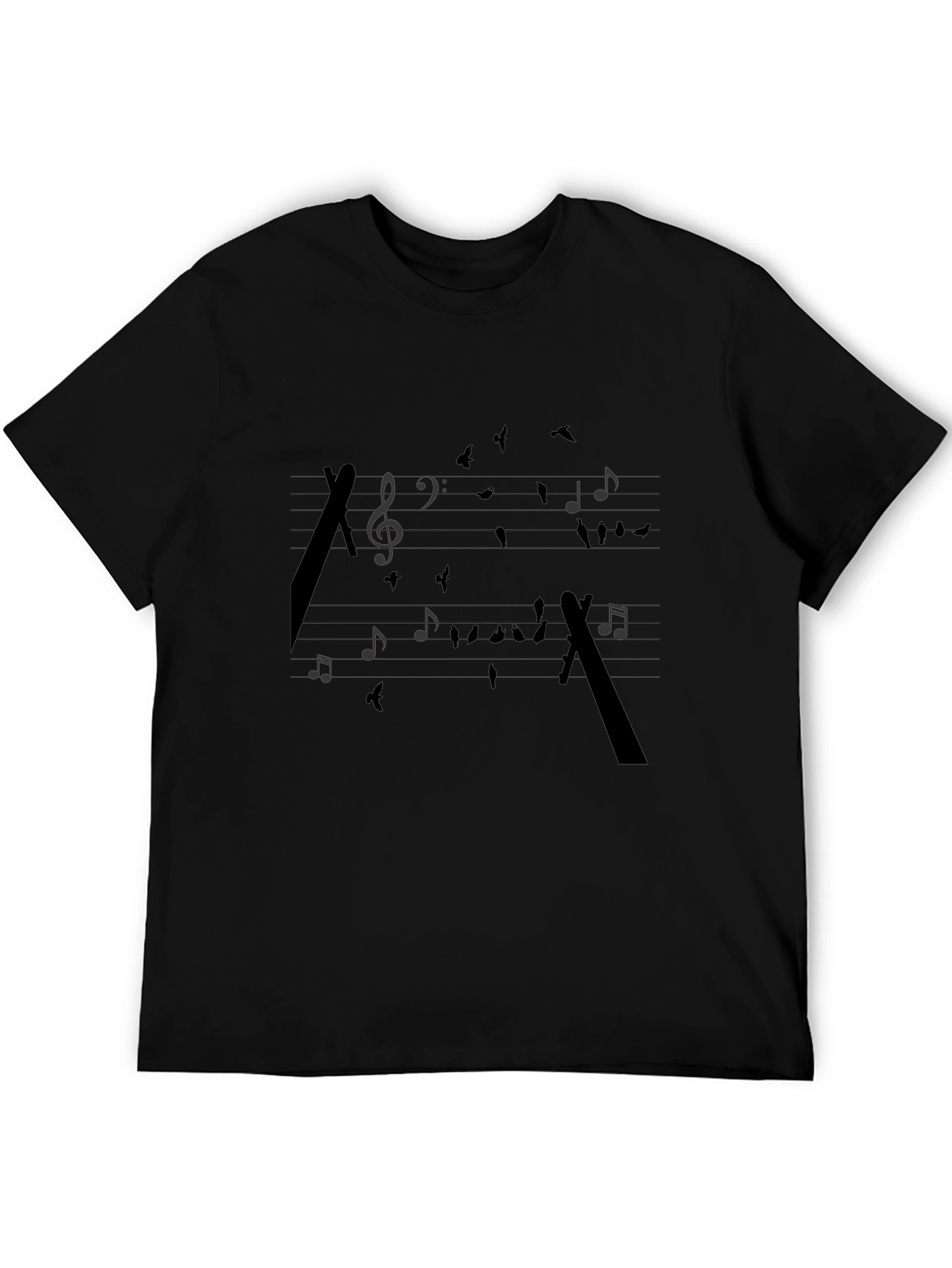 Musical Birds Black T-Shirt - Artistic Design