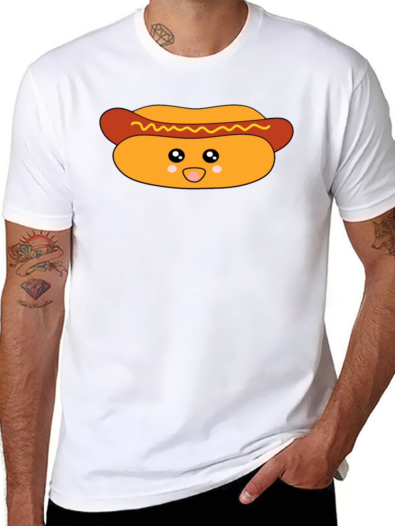 Cute Hot Dog Graphic T-Shirt - Black