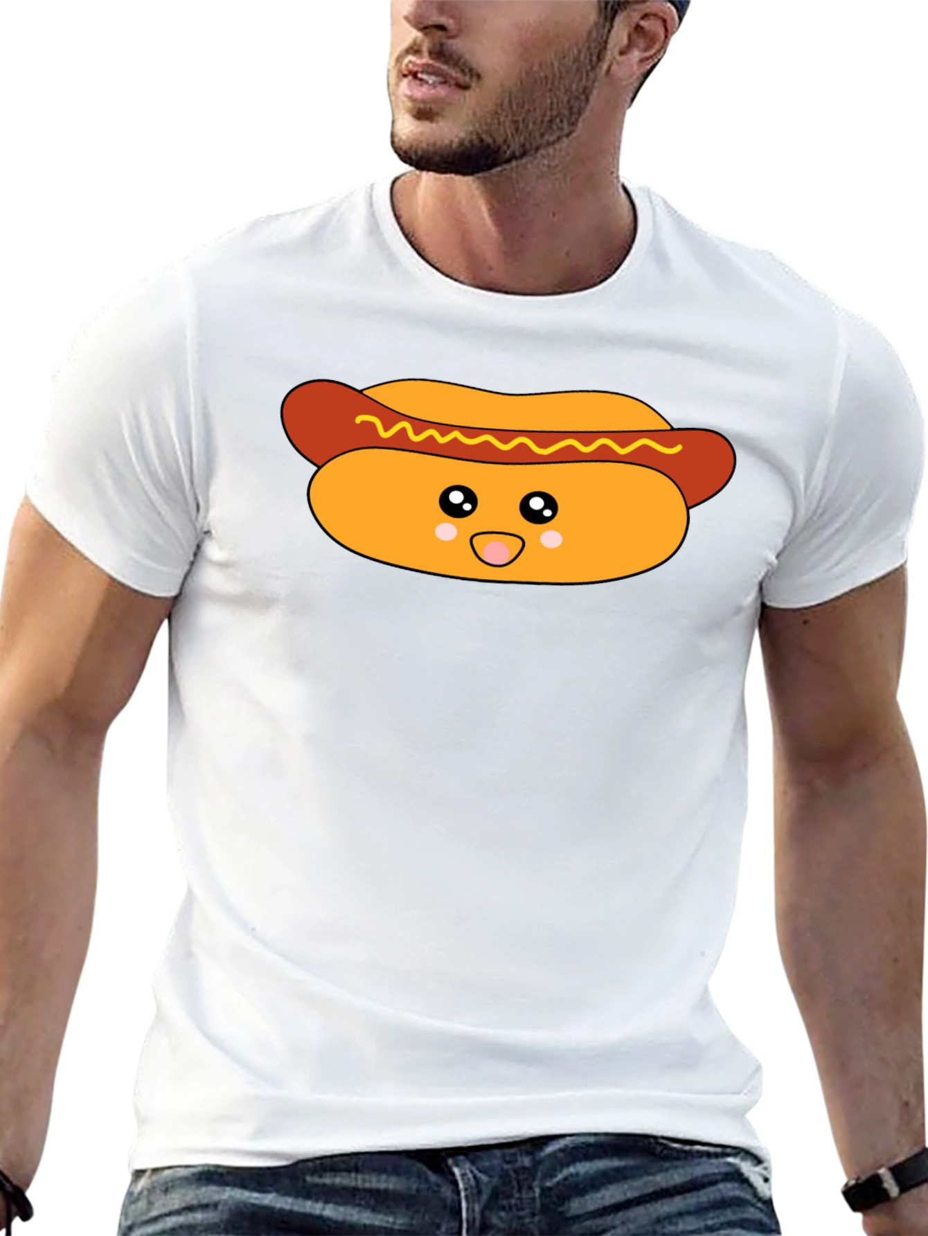 Cute Hot Dog Graphic T-Shirt - Black