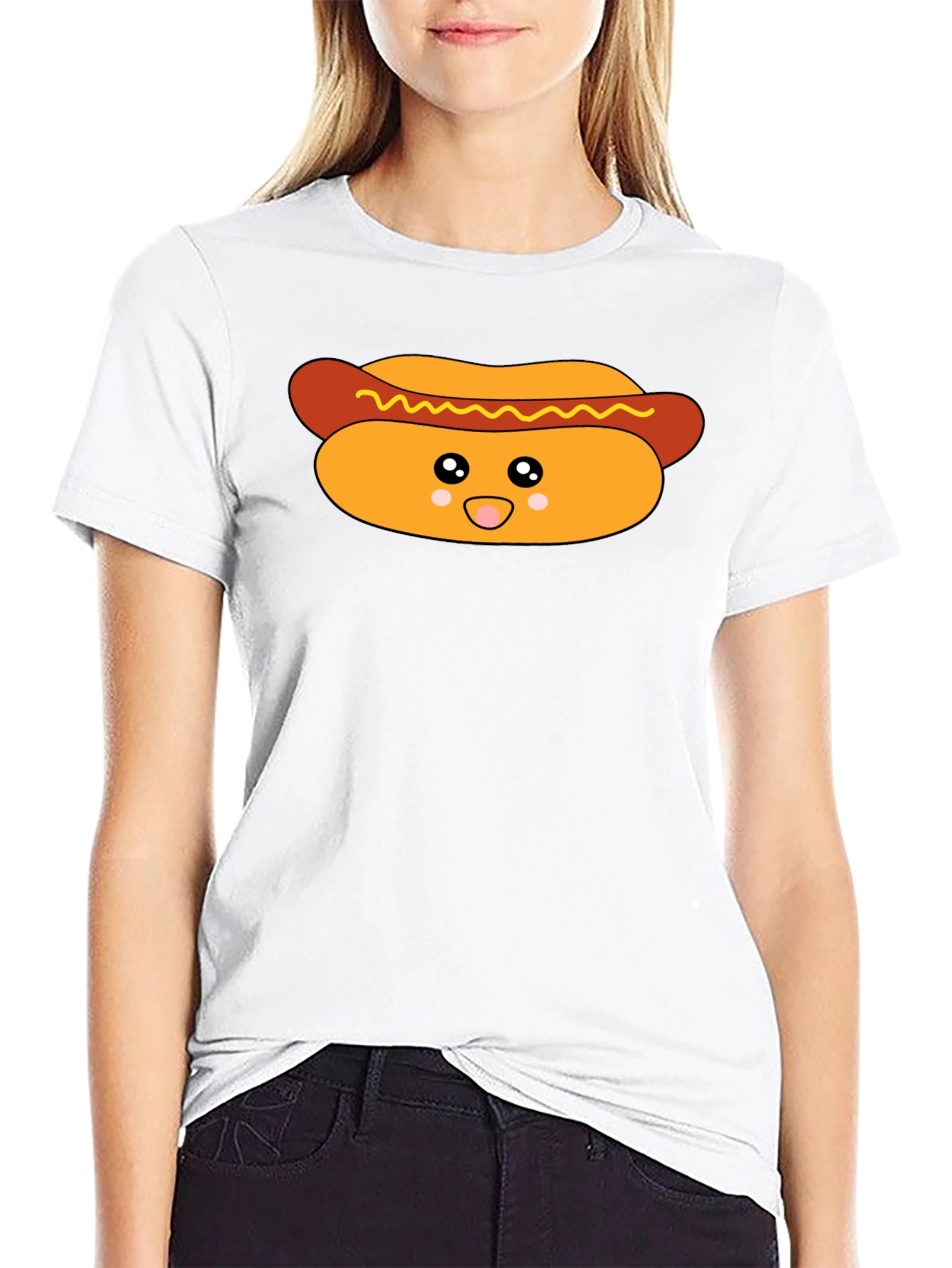 Cute Hot Dog Graphic T-Shirt - Black