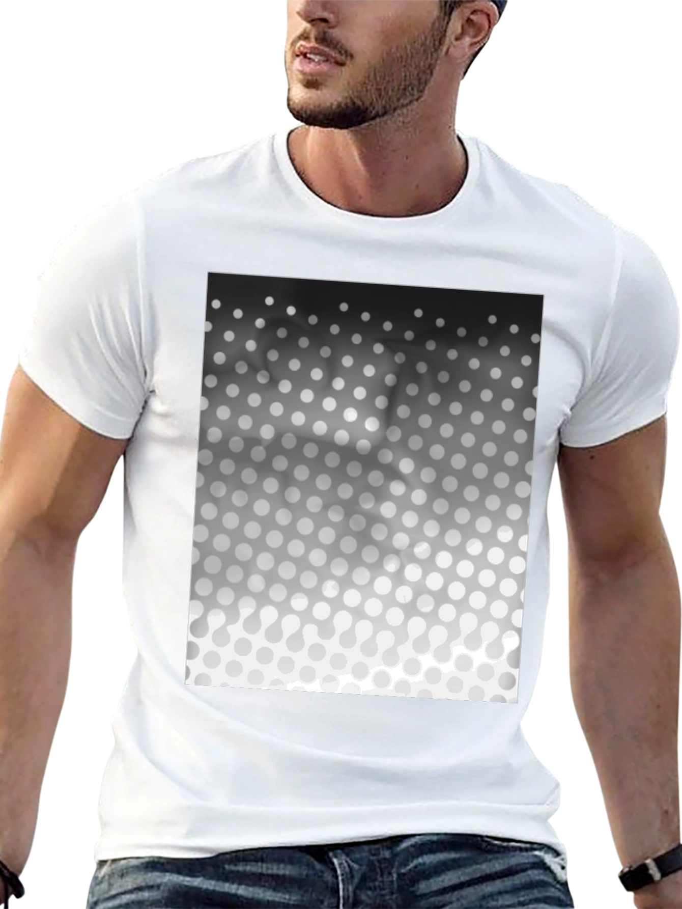 Modern Gradient Polka Dot Pattern Black T-Shirt