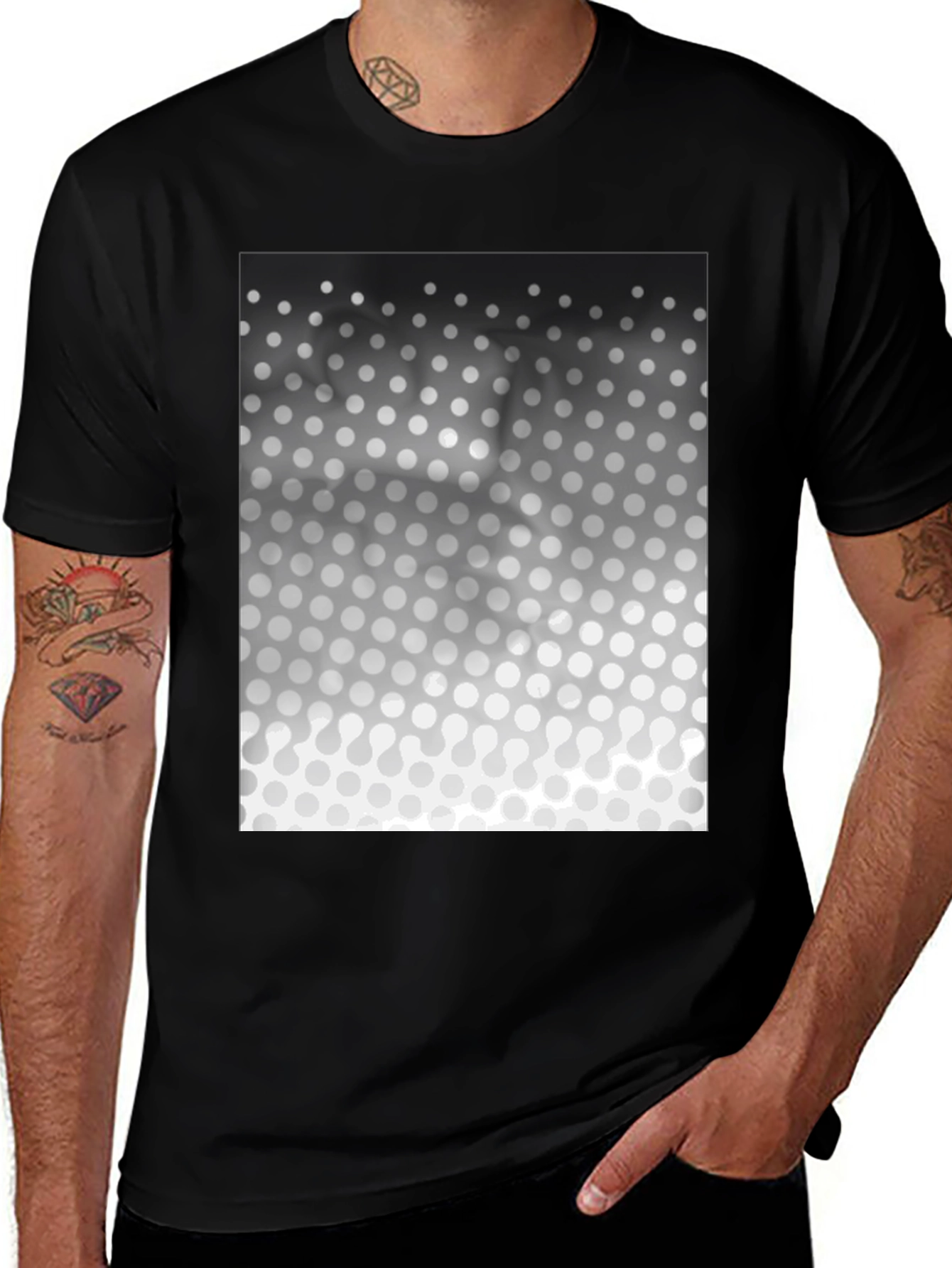Modern Gradient Polka Dot Pattern Black T-Shirt