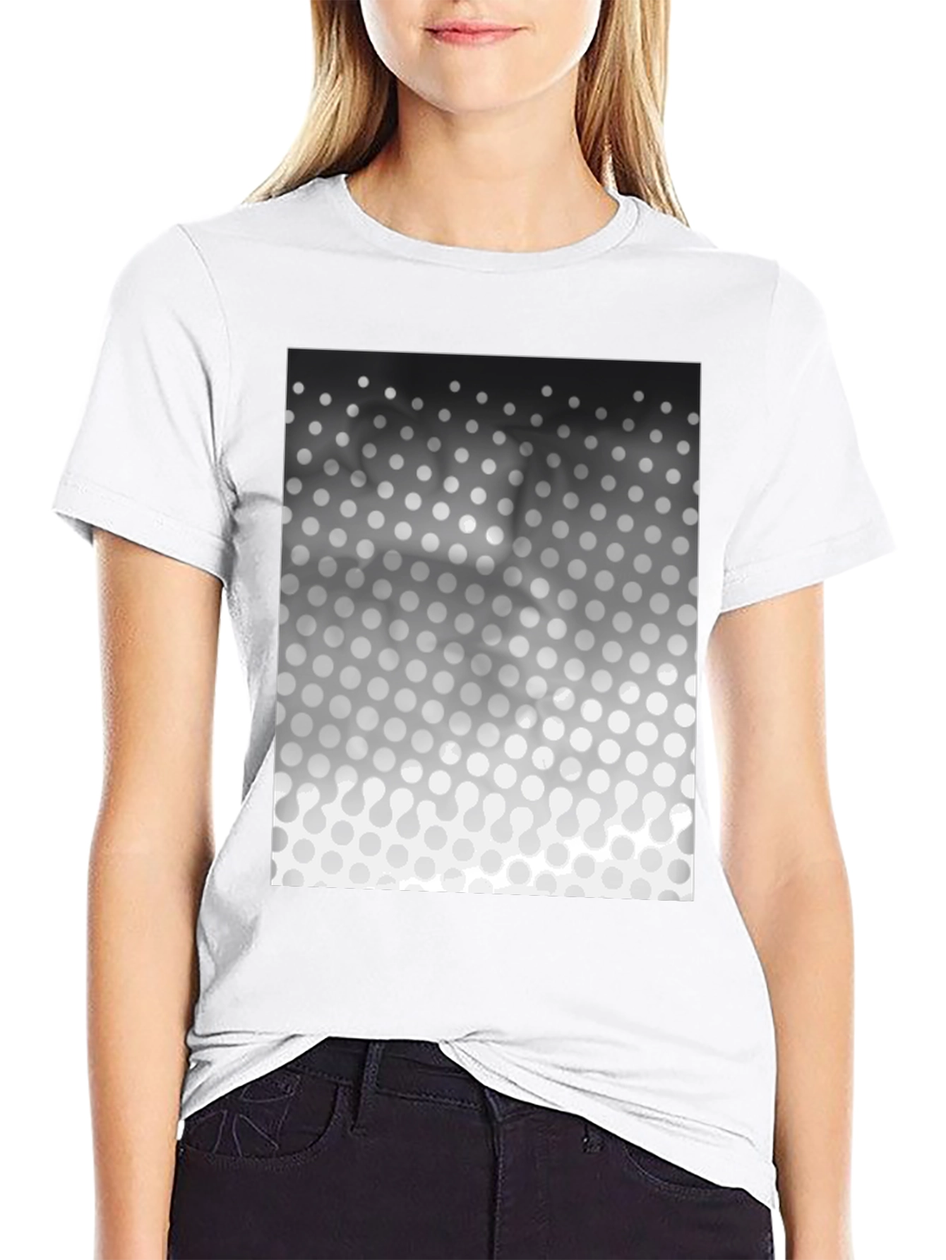 Modern Gradient Polka Dot Pattern Black T-Shirt