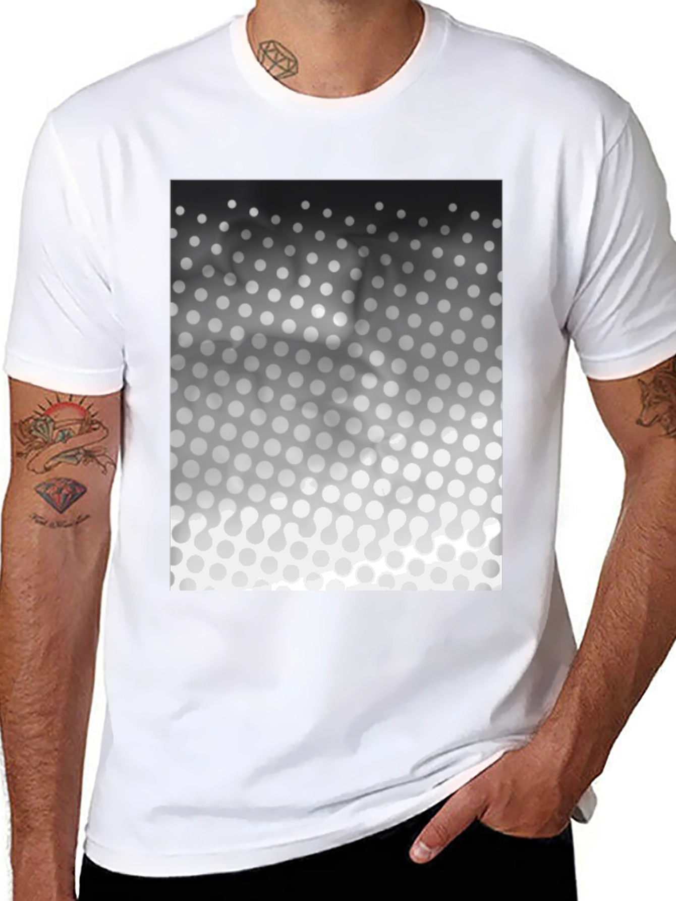 Modern Gradient Polka Dot Pattern Black T-Shirt
