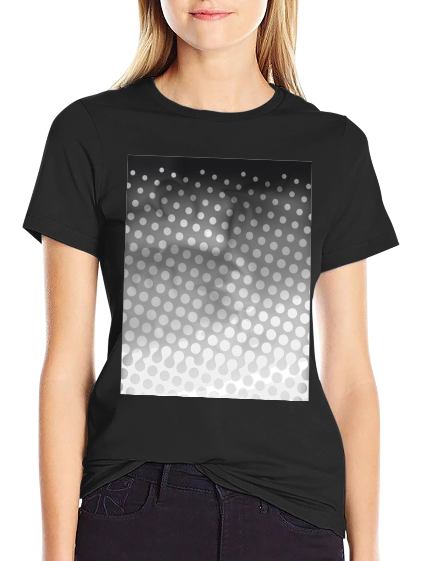 Modern Gradient Polka Dot Pattern Black T-Shirt