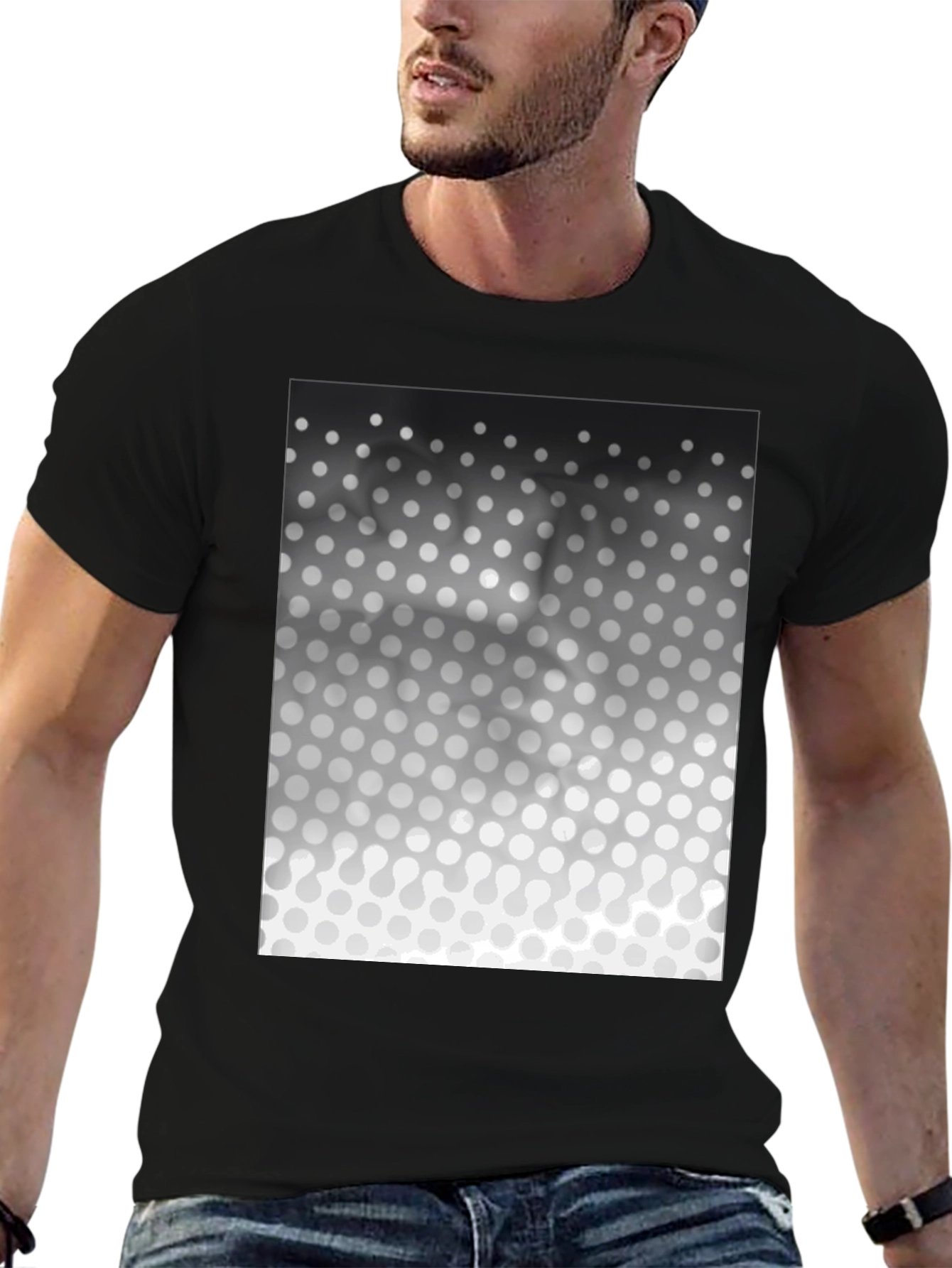 Modern Gradient Polka Dot Pattern Black T-Shirt