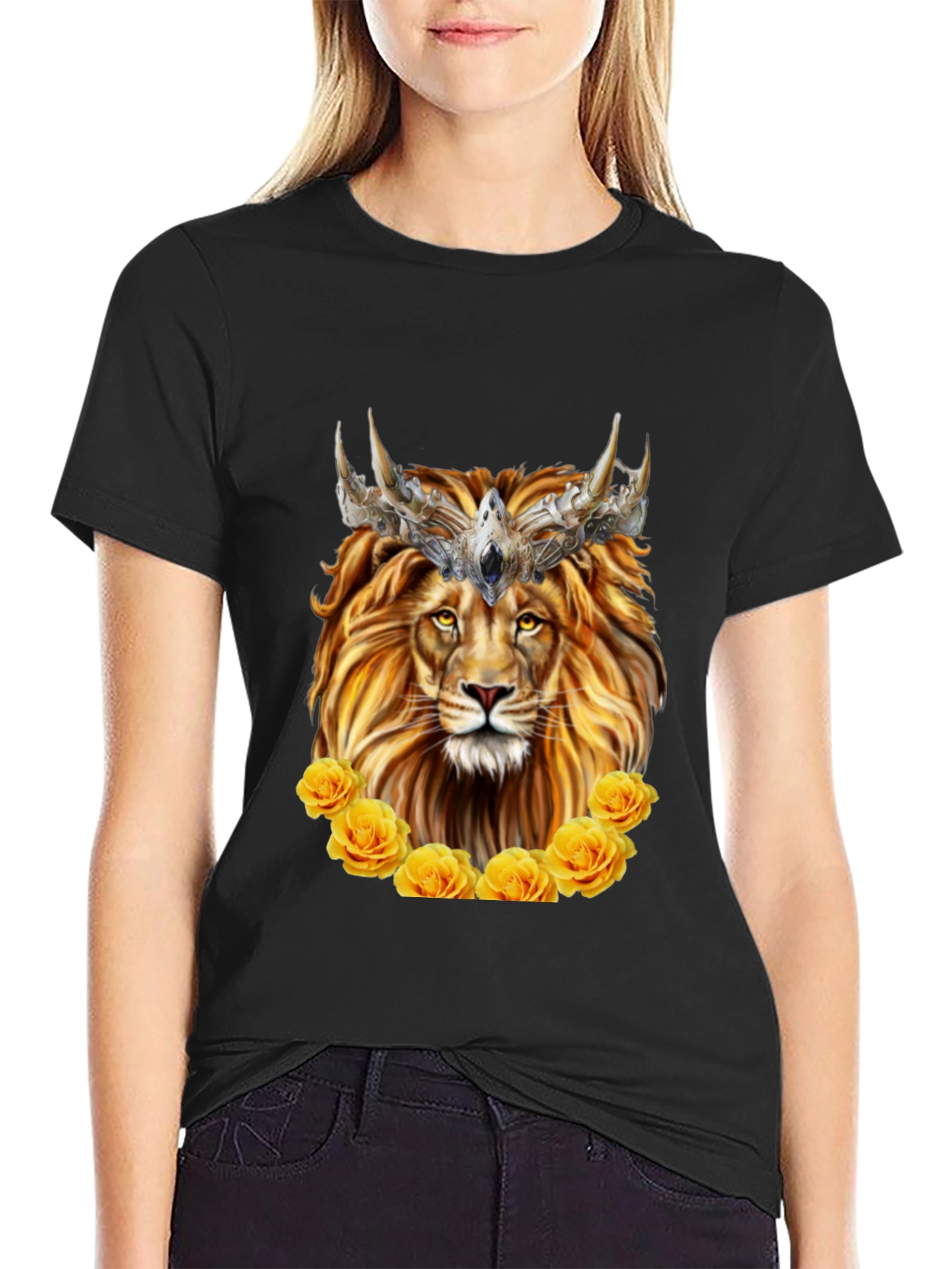 Lion King T-Shirt - Golden Roses & Crown