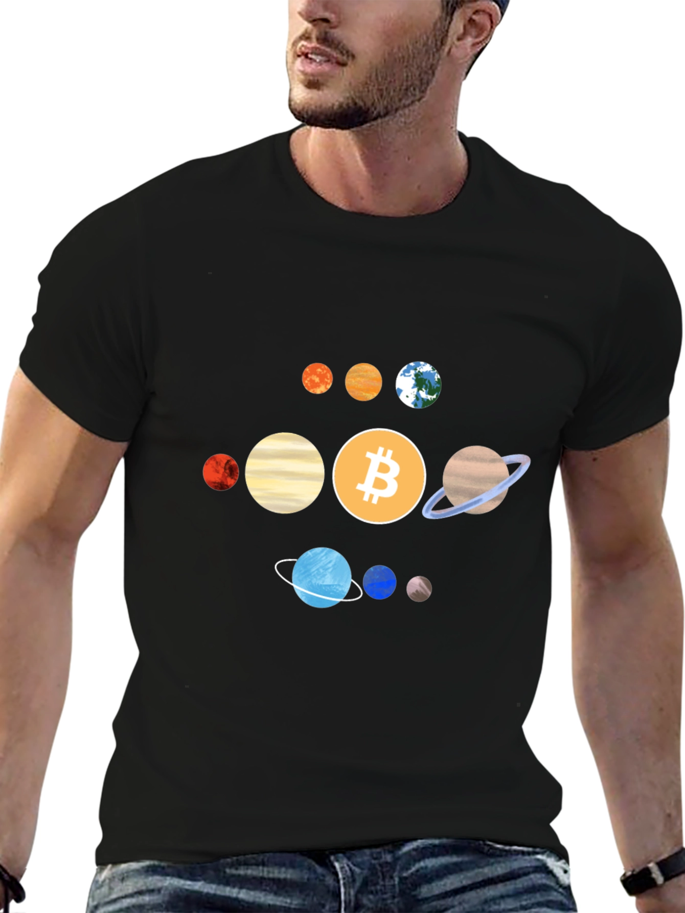 Bitcoin Solar System Graphic Tee - Crypto Planet T-Shirt