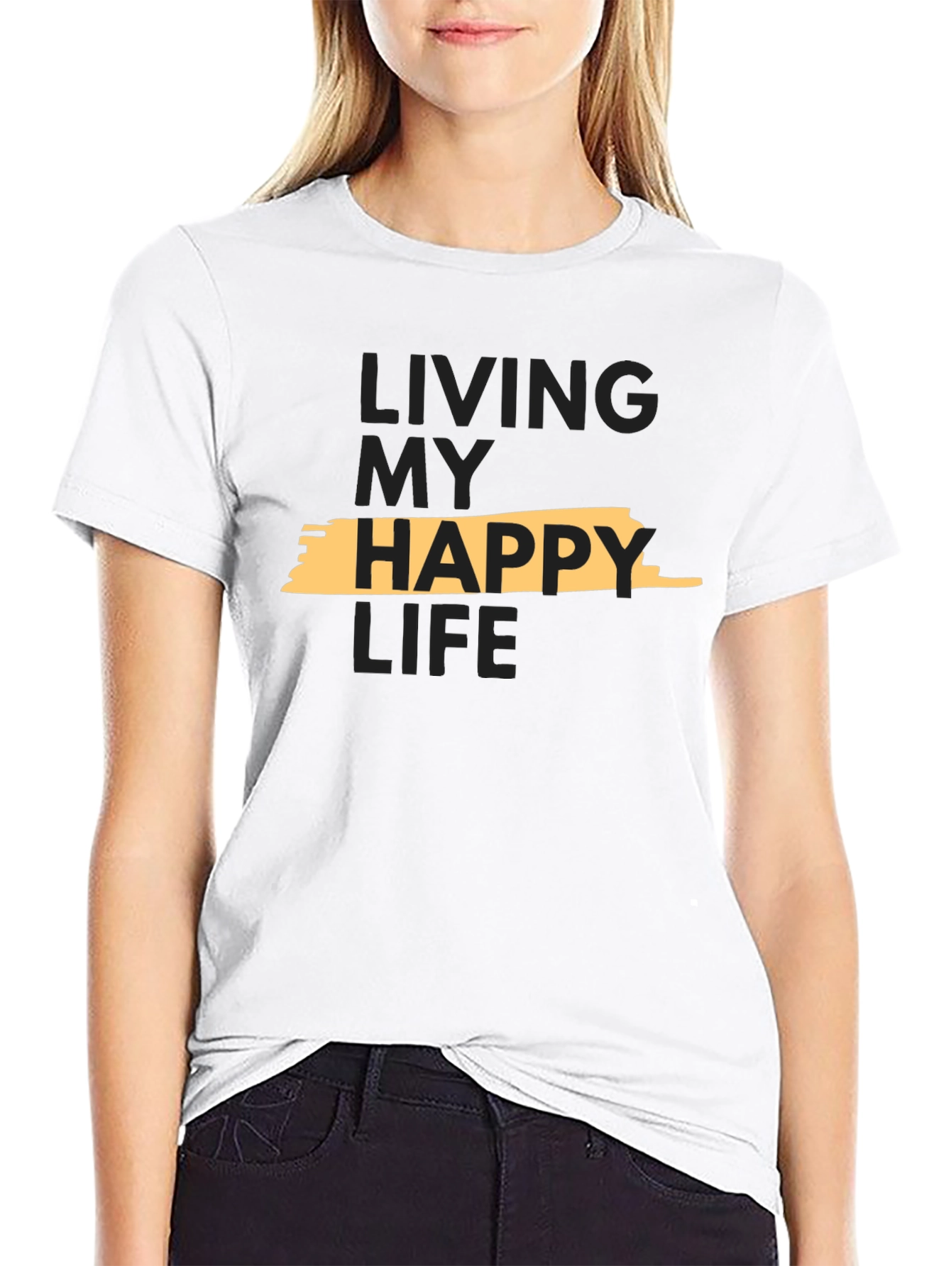 Living My Happy Life Graphic Tee - Black