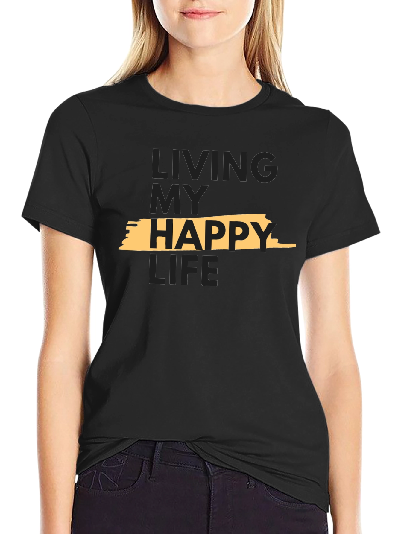 Living My Happy Life Graphic Tee - Black