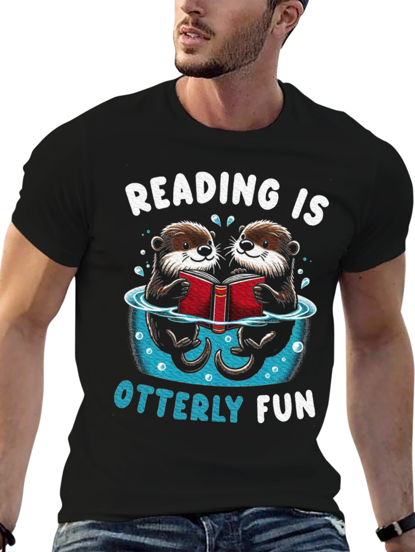 Reading Otters Black Graphic Tee - Otterly Fun!