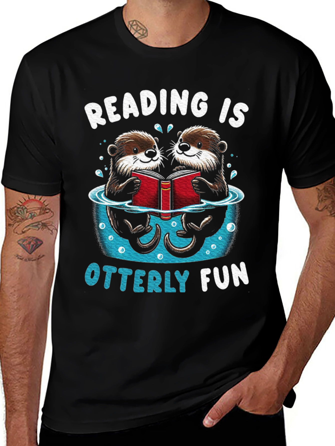 Reading Otters Black Graphic Tee - Otterly Fun!