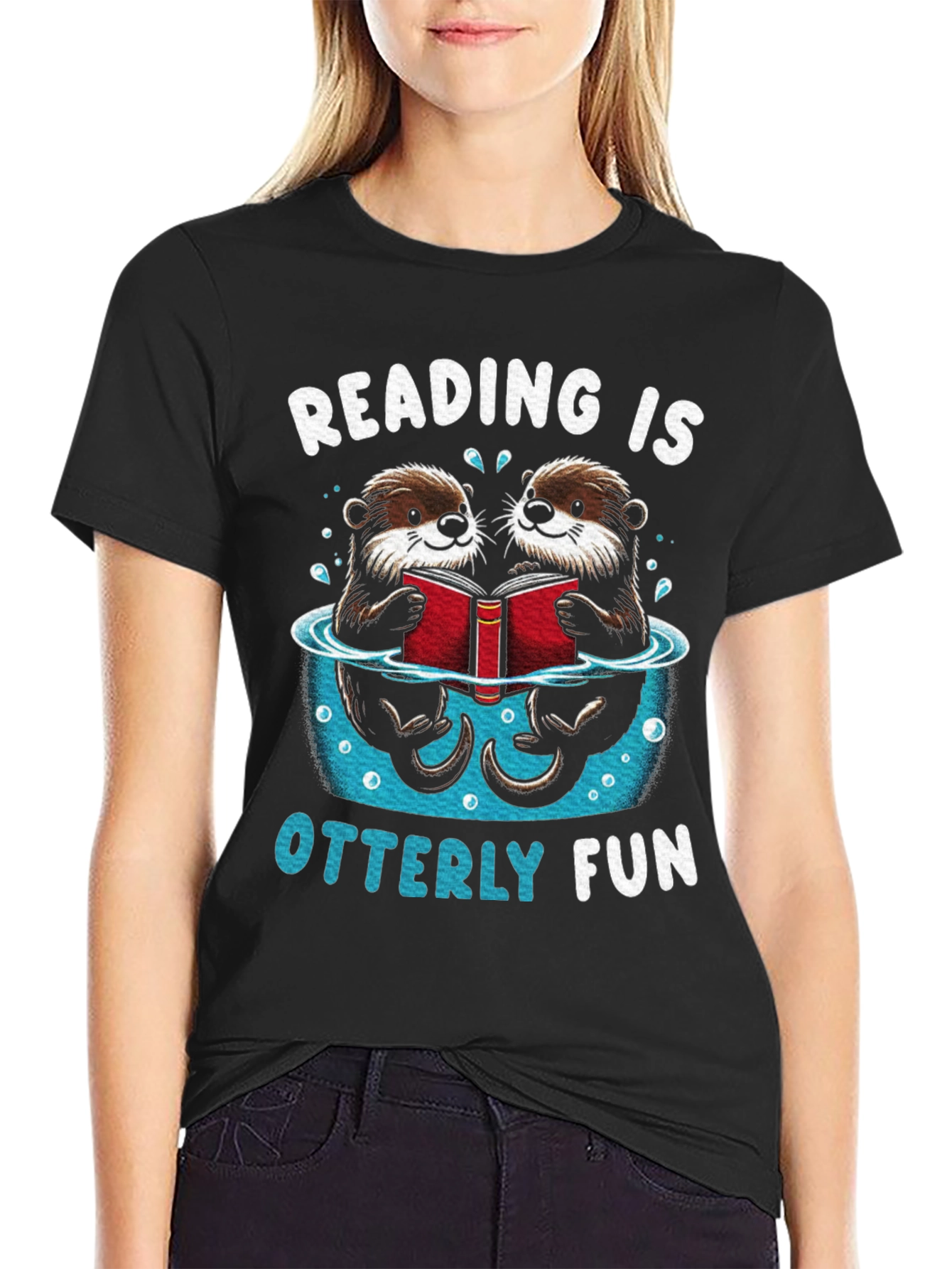 Reading Otters Black Graphic Tee - Otterly Fun!