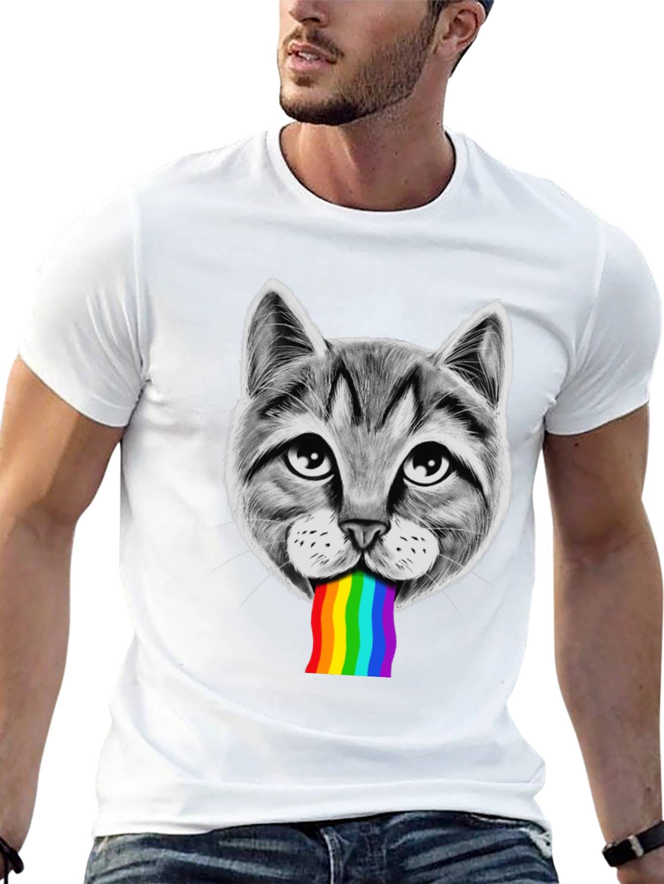 Cat Rainbow Puke T-Shirt - Pride Style