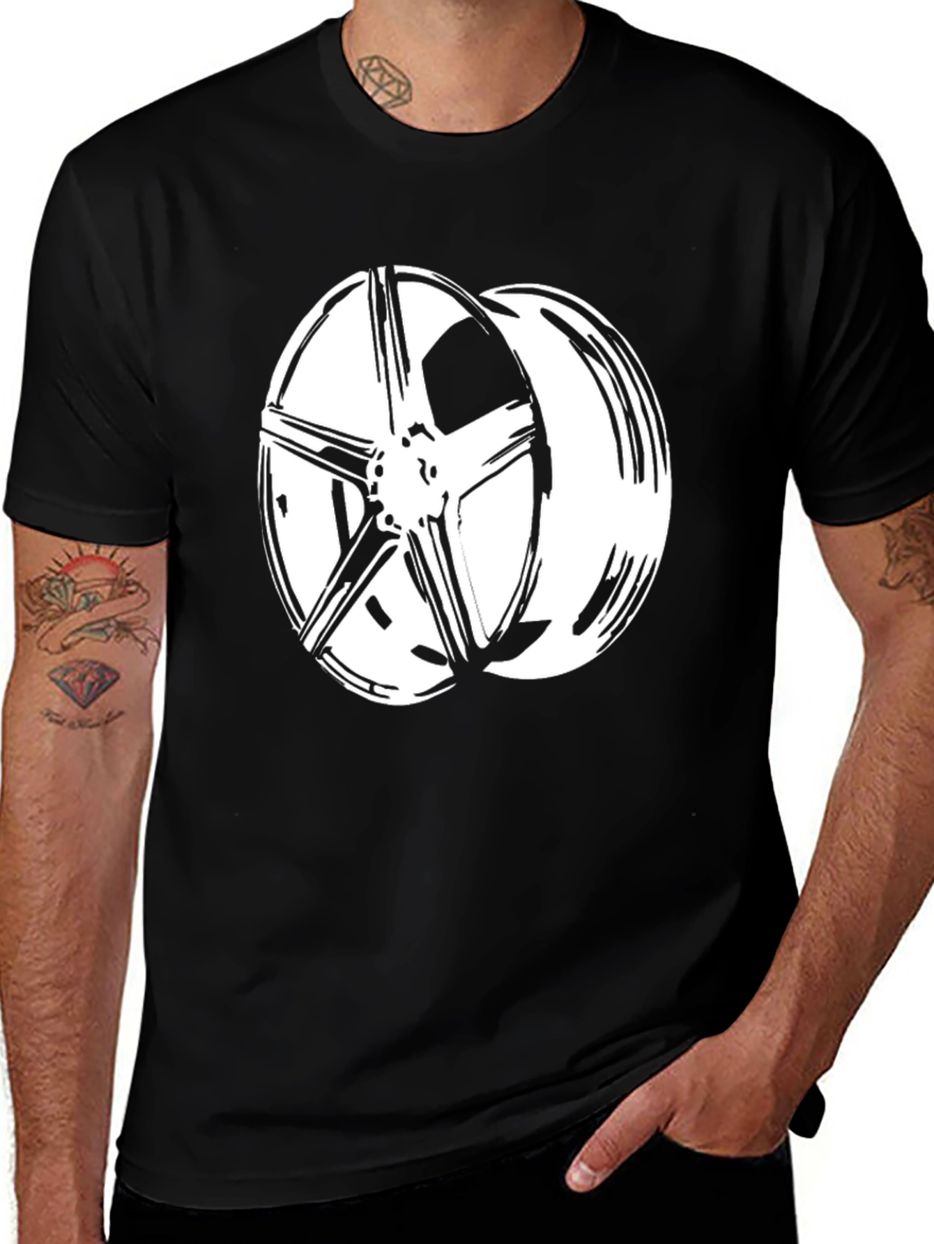 Black Wheel Design T-Shirt